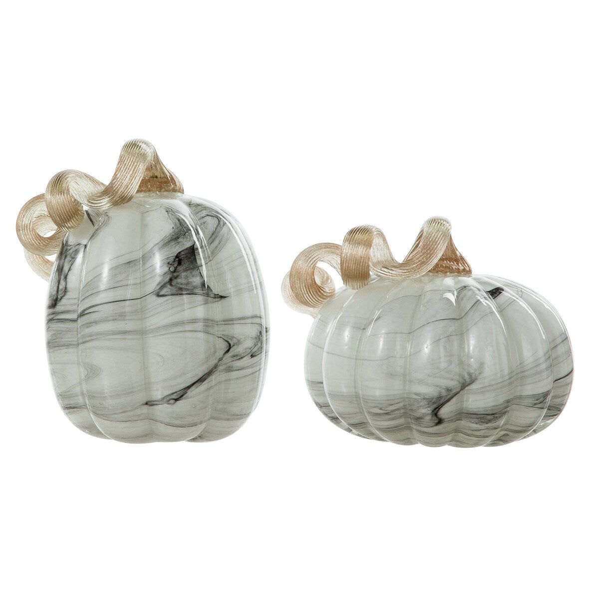 Glitzhome Fall Harvest Gray Marble Handblown Glass Pumpkins for Thanksgiving Decor