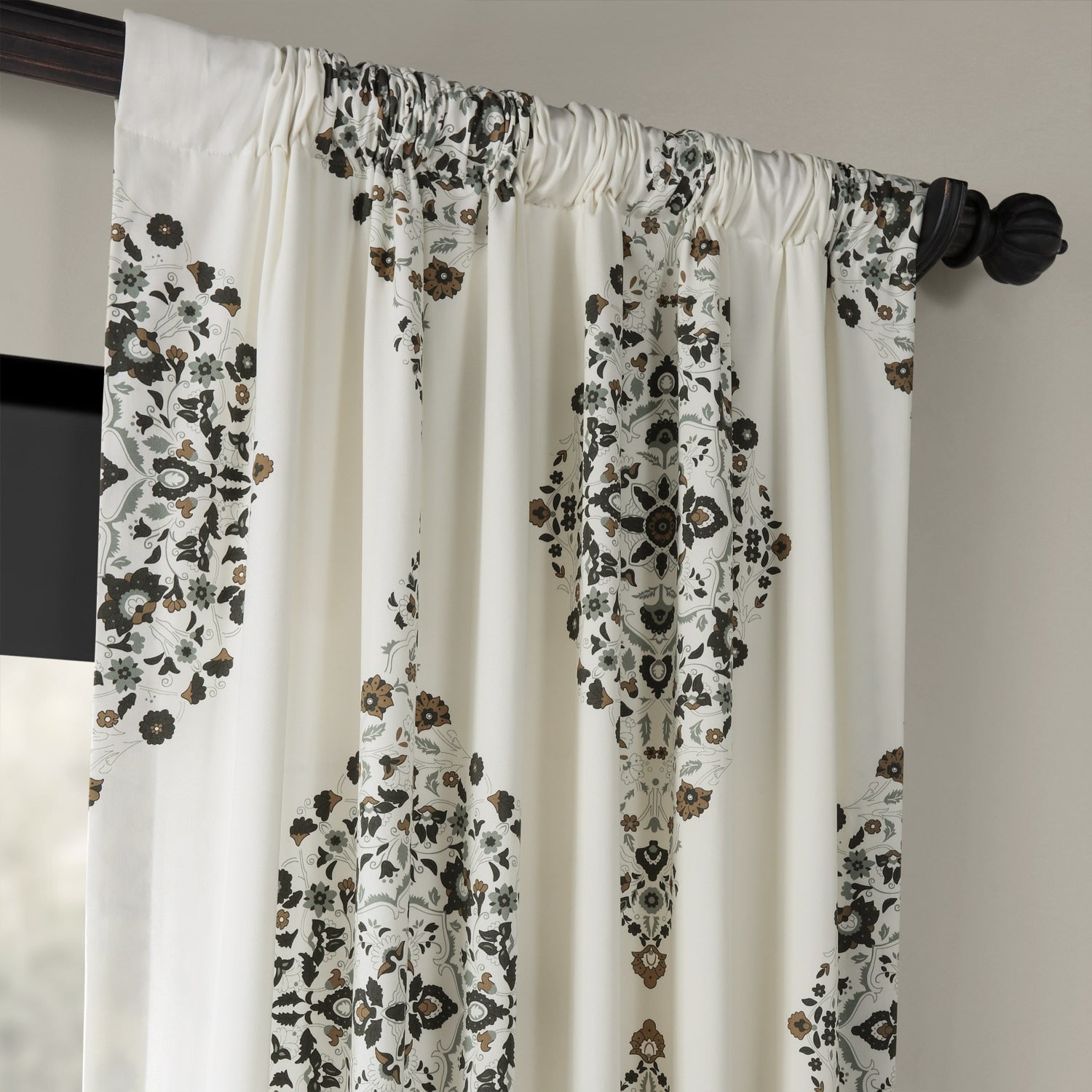 Exclusive Fabrics Medallion Damask Printed Cotton Room Darkening Window Curtains (1 Panel)