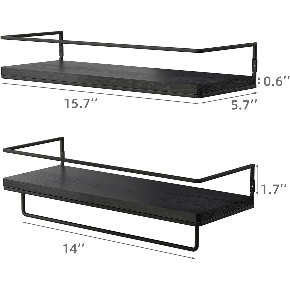 Wall Mounted Floating Shelves with Metal Frame and Towel Rack, Set of 2