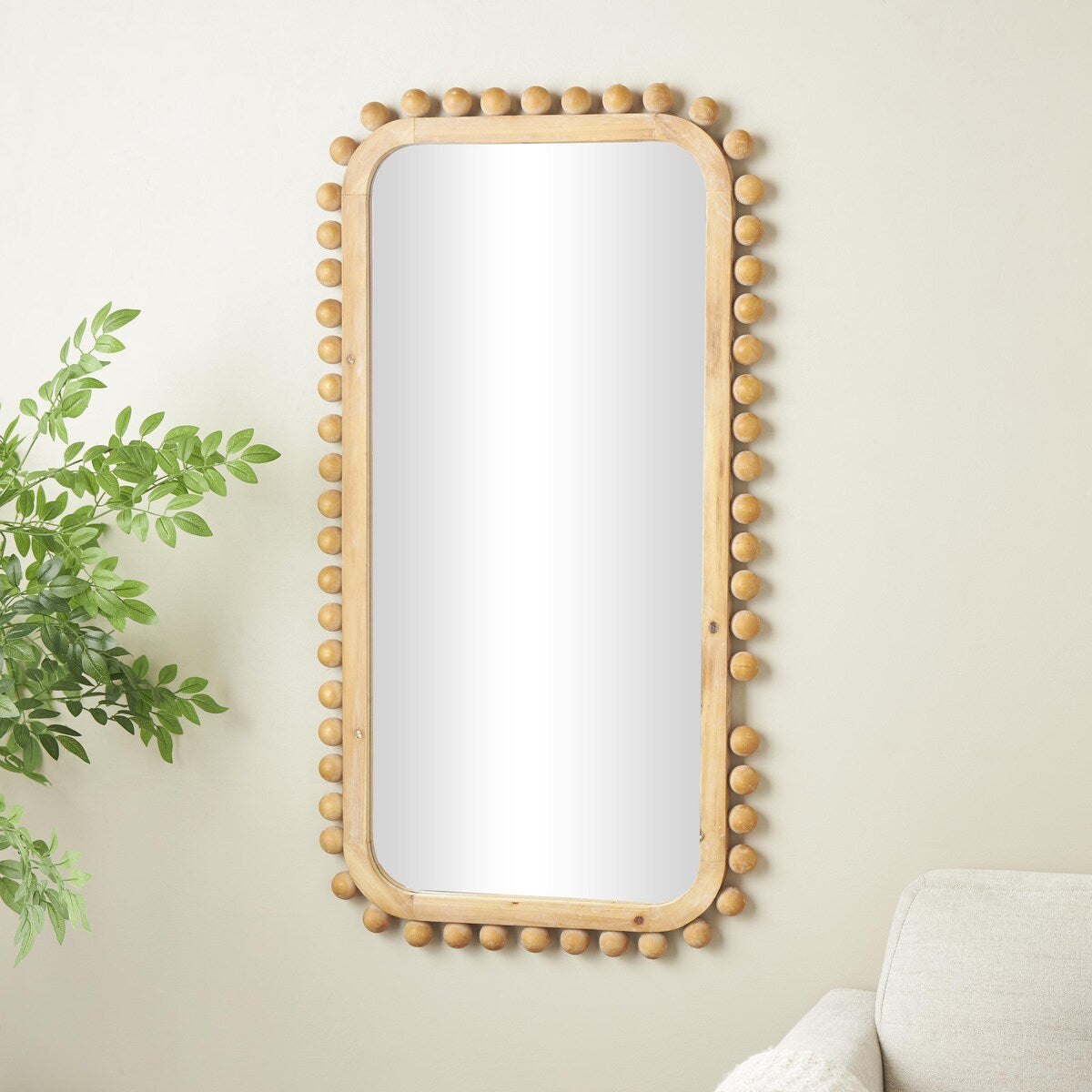 Wood Room Wall Mirror with Beaded Frame - Brown - Roche River Decor