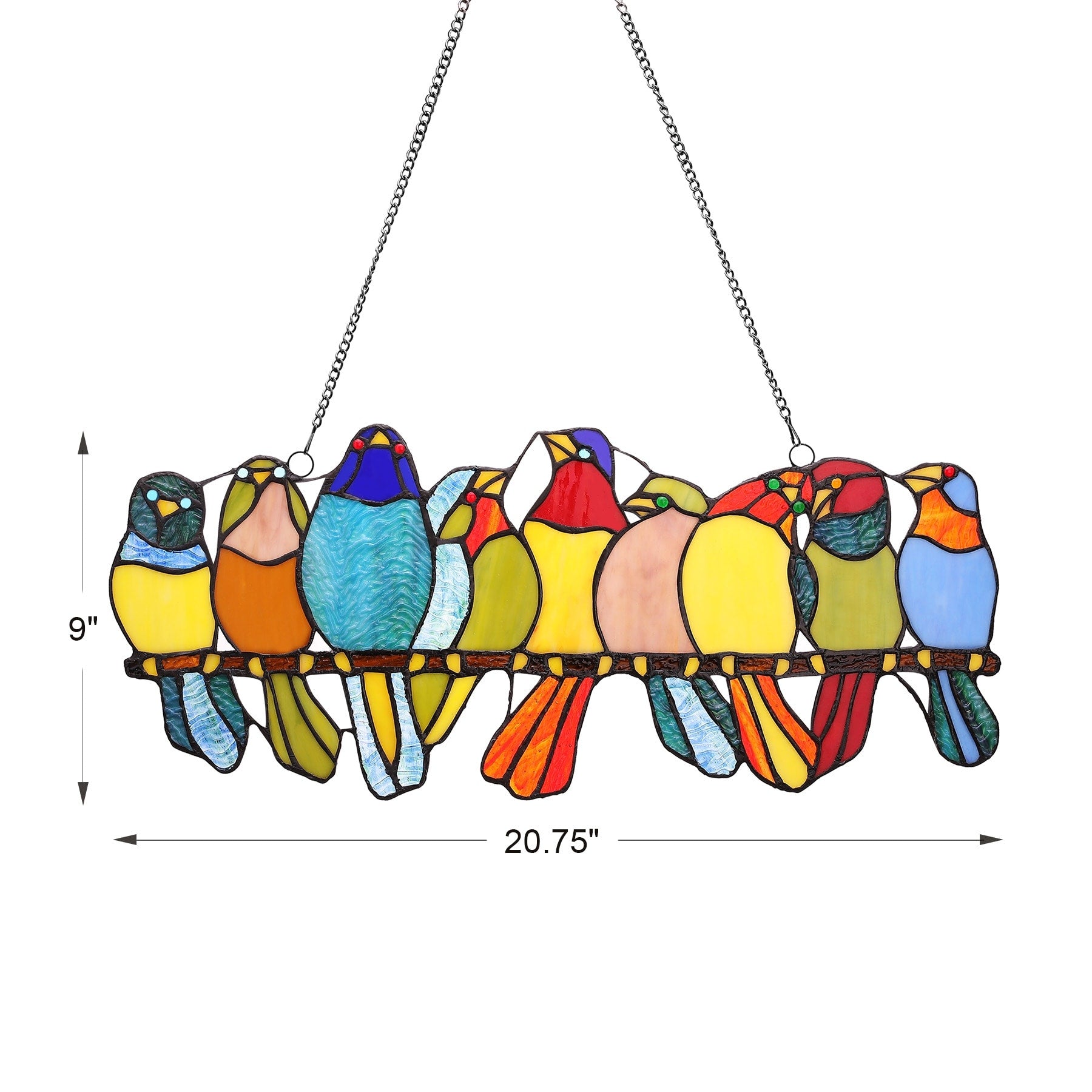 CO-Z Stained Glass Birds Tiffany Window Panel, 20.75 x 9H - W20.75xH9