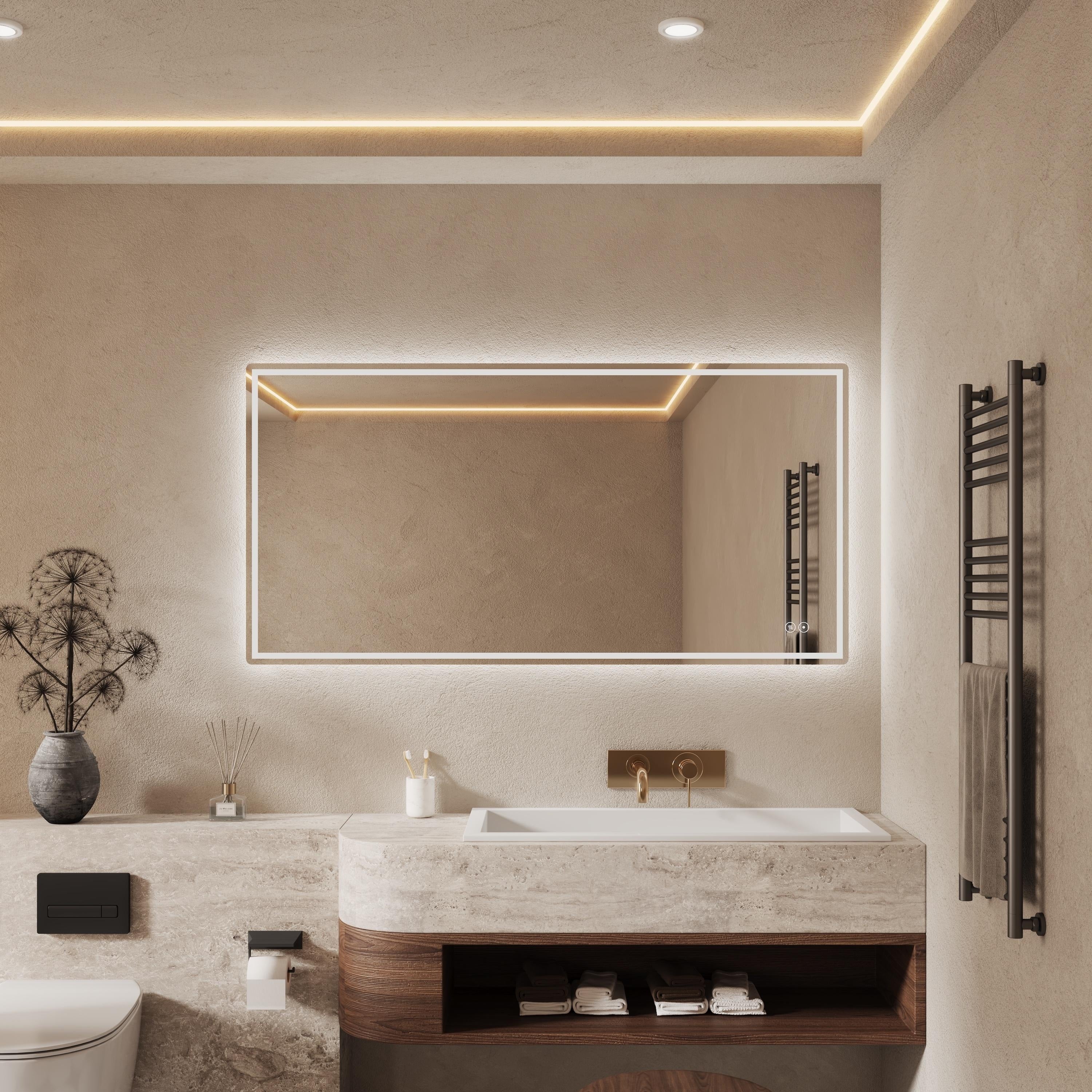 CB HOME LED Bathroom Mirror, Lighted Wall Mounted Mirror, Frameless Vanity Mirror, Anti-Fog, Dimmable,Three Color