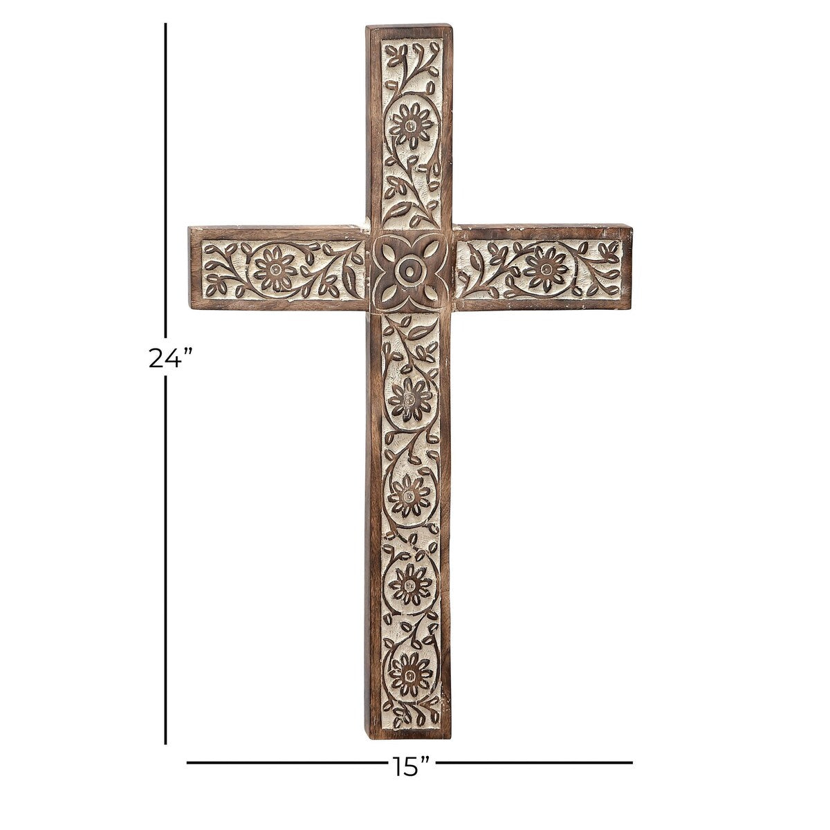 Mango Wood Biblical Carved Cross Home Wall Decor - Brown - Roche River Decor