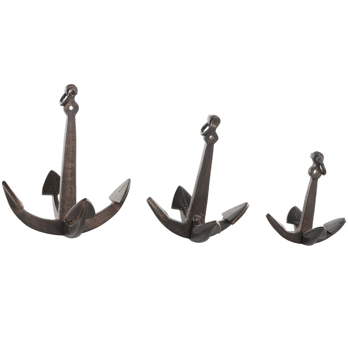 Aluminum Metal Anchor Weathered Decorative Sculpture with Hanging Hook - Set of 3 Copper - Roche River Decor