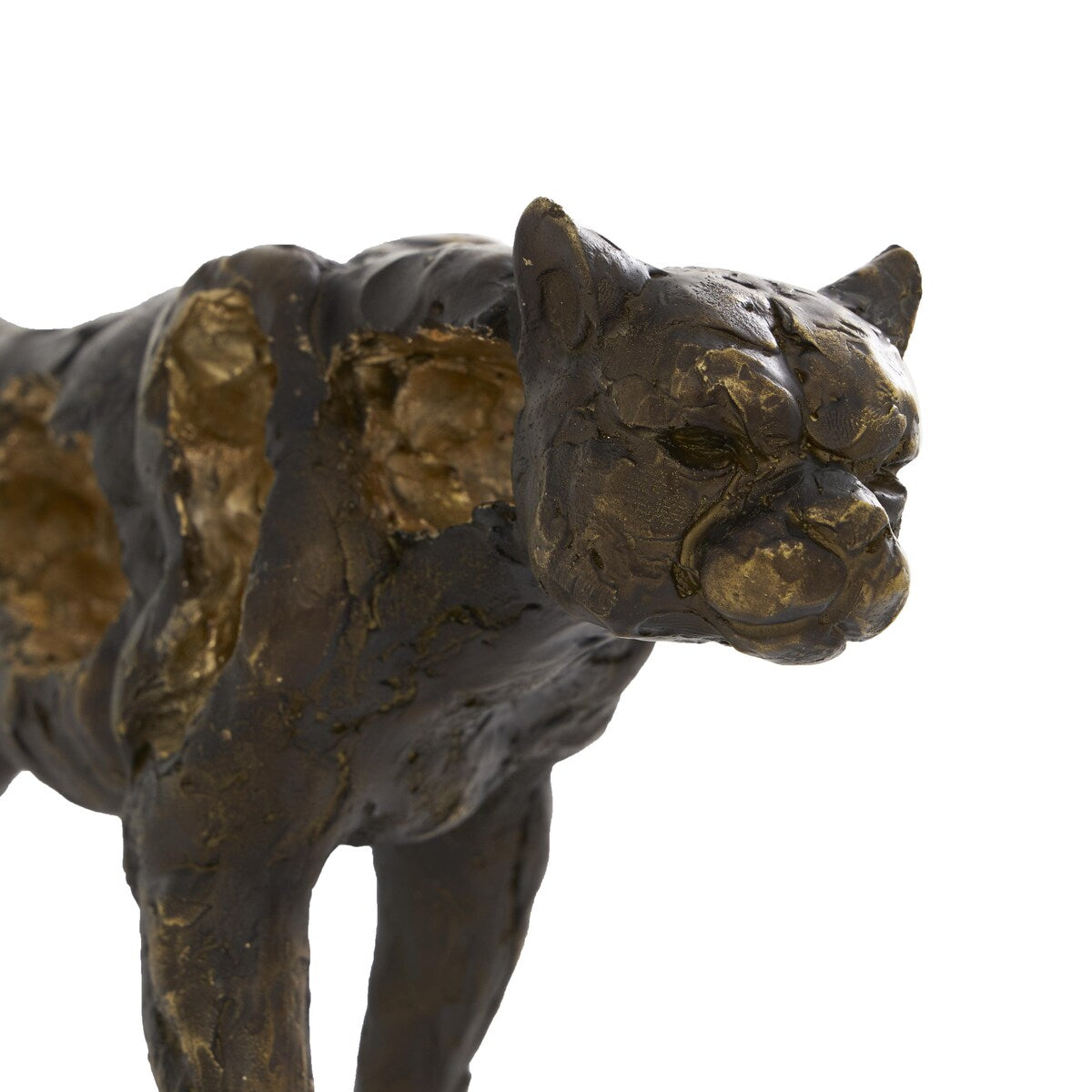 Polystone Leopard Distressed Textured Decorative Sculpture with Cutouts and Gold Accents - Bronze - Roche River Decor