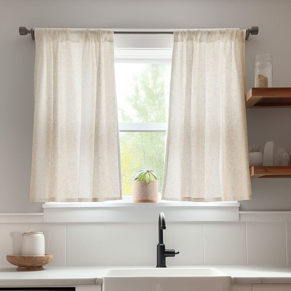 Privacy Linen Short Curtains Light-Filtering 26x36 Inch