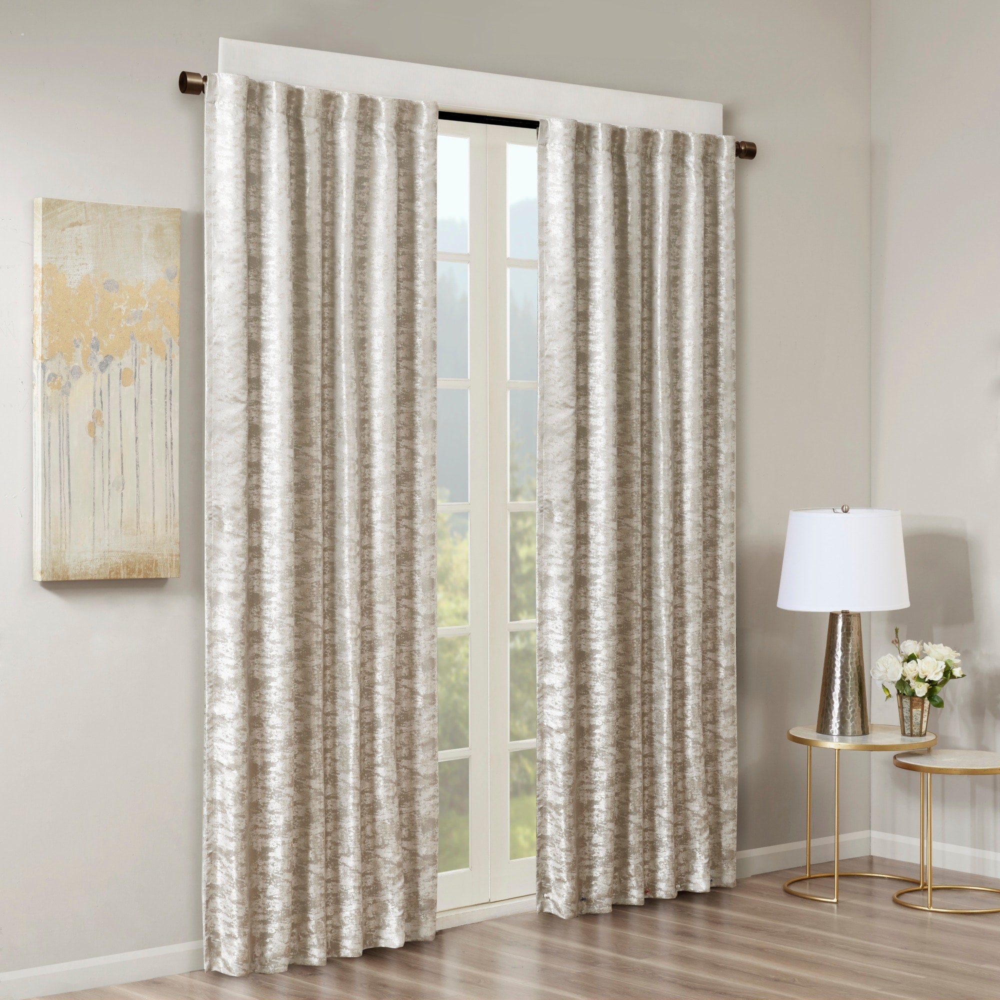 SunSmart Odessa Marble Jacquard Lined Total Blackout Rod Pocket/Back Tab Curtain Panel