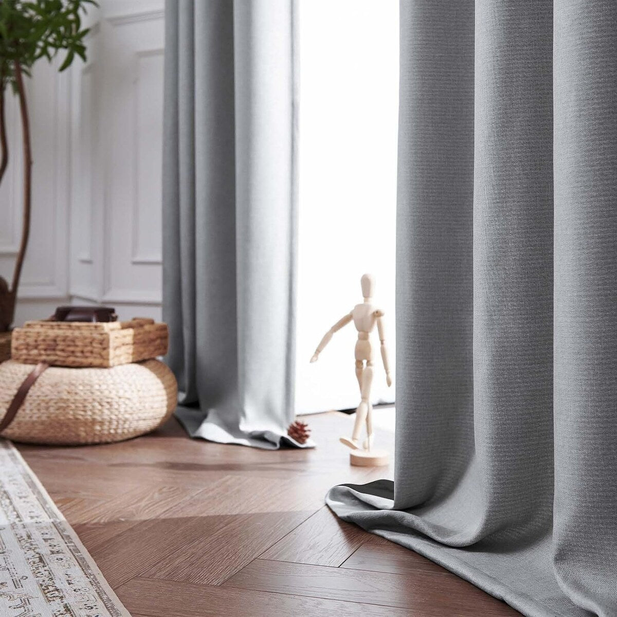 90% Blackout Faux Linen Curtains Thermal Insulated Room Darkening Curtains, 2 Panels Set, Grommet Top Window Treatments