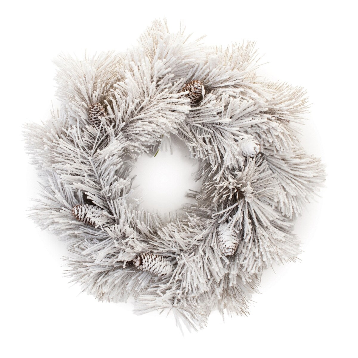 Flocked Long Needle Pine Wreath 23.5D - White