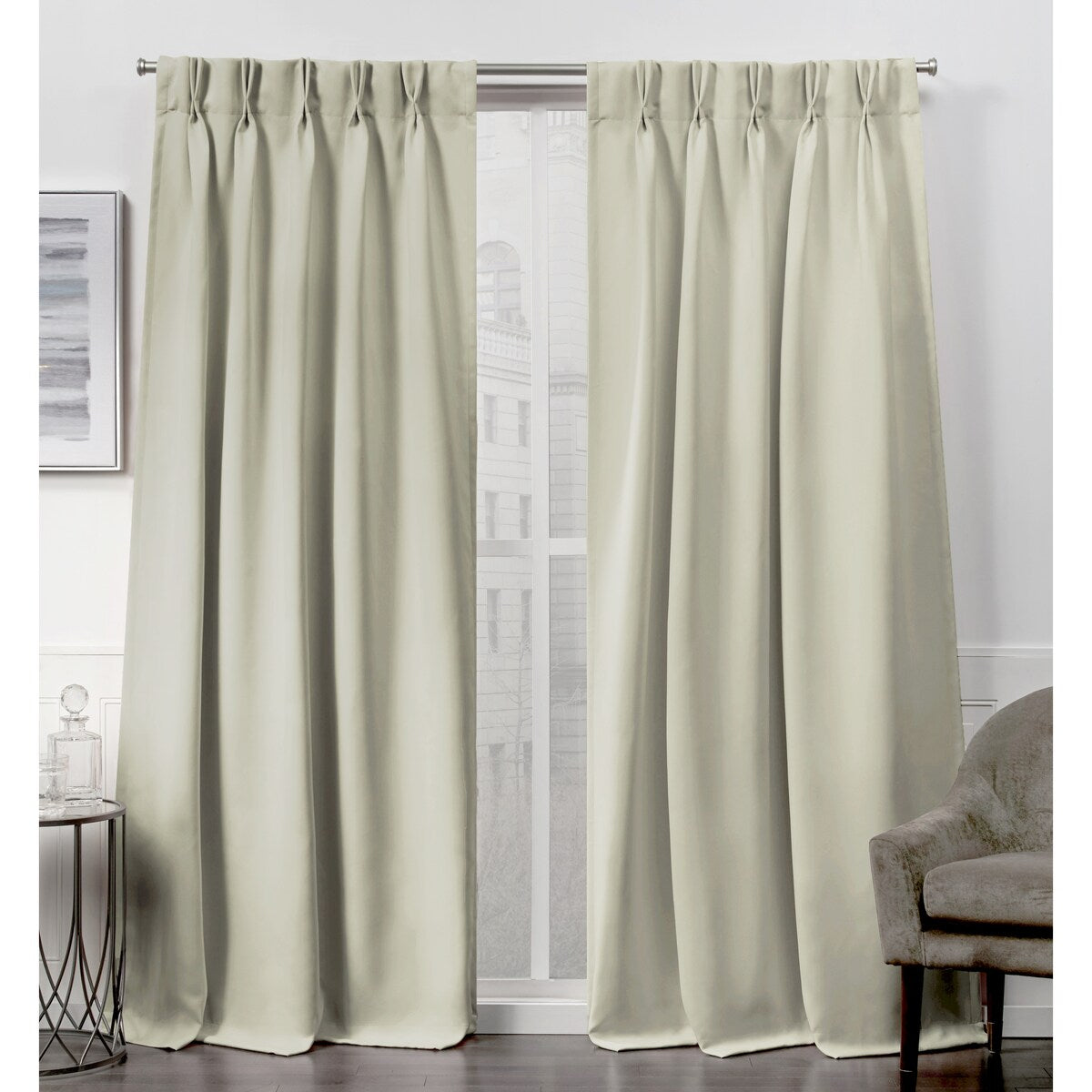 ATI Home Sateen Twill Woven Room Darkening Blackout Pinch Pleat/Hidden Tab Top Curtain Panel Pair