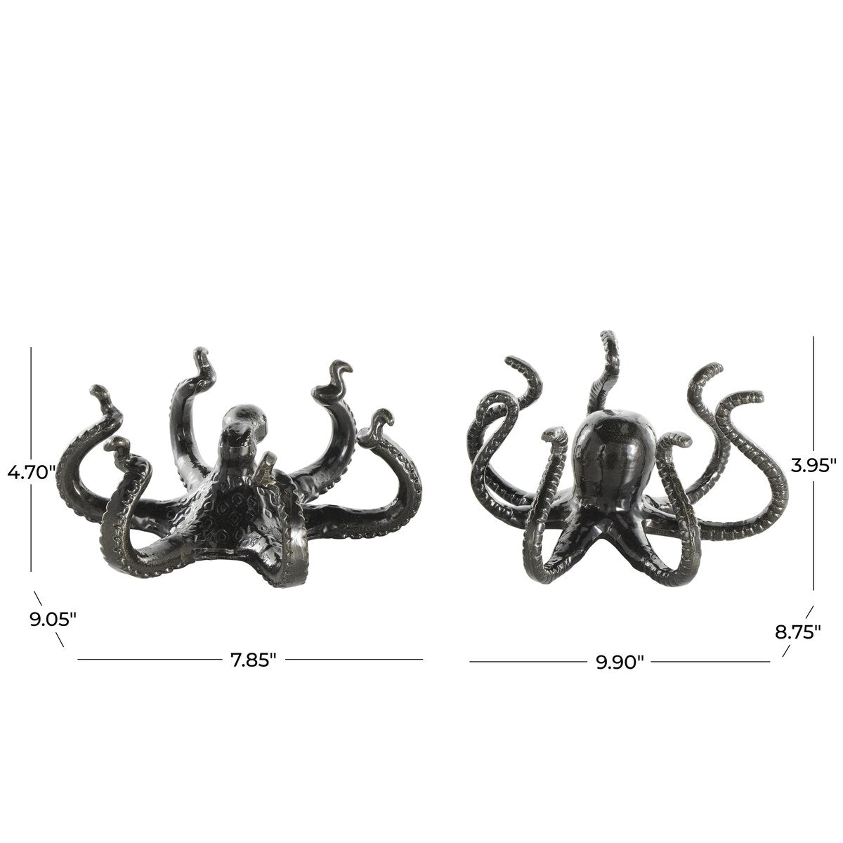 Aluminum Metal Octopus Decorative Sculpture with Splayed Arms - Set of 2 Black - Roche River Decor