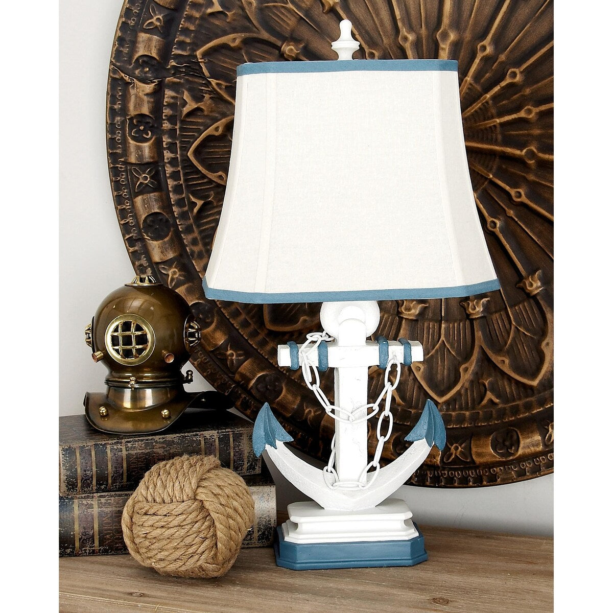 Polystone Anchor Room Table Lamp with Tapered Shade - Set of 2 Blue - Roche River Decor