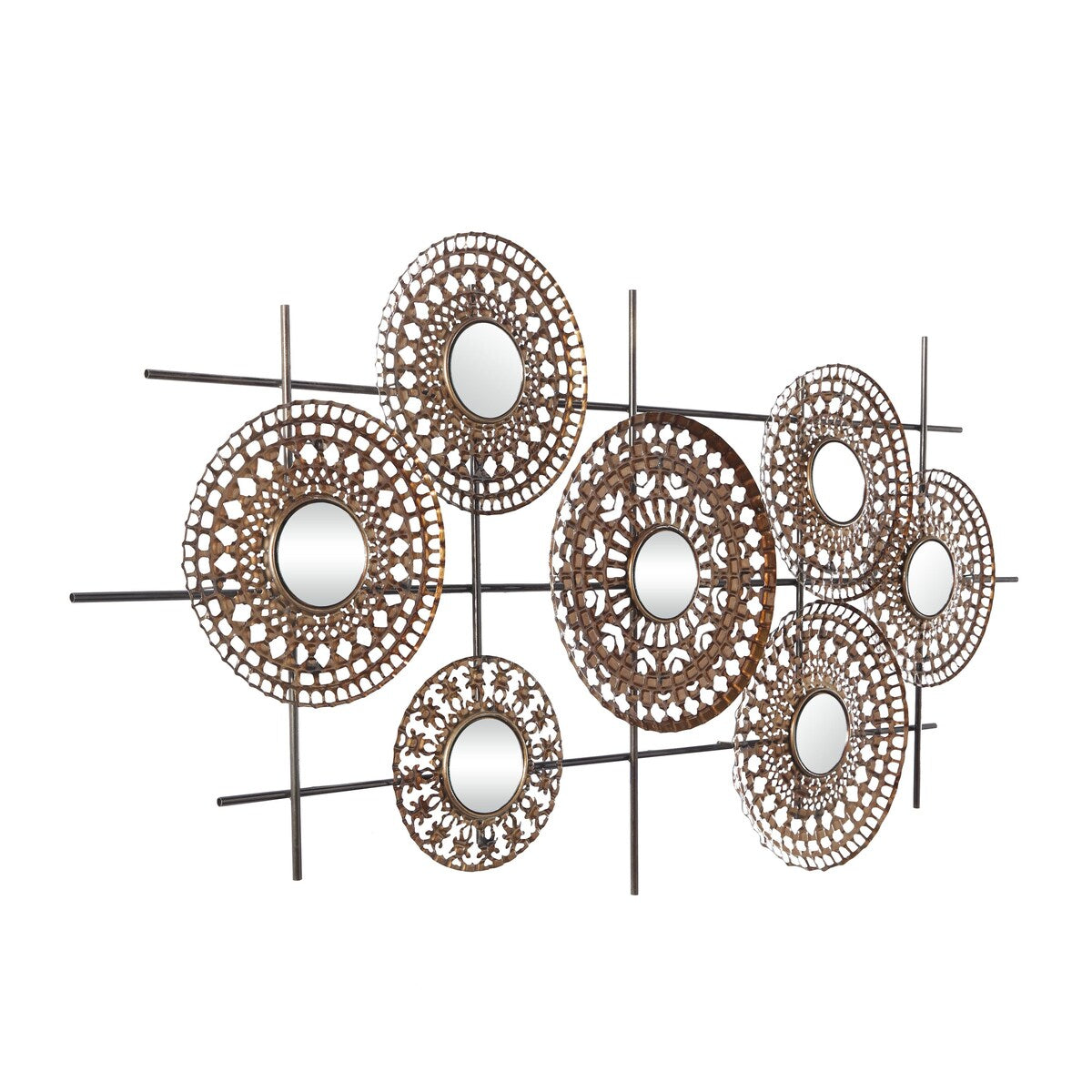 Metal Plate Home Wall Decor with Round Mirrored Accents - Brown - Roche River Decor