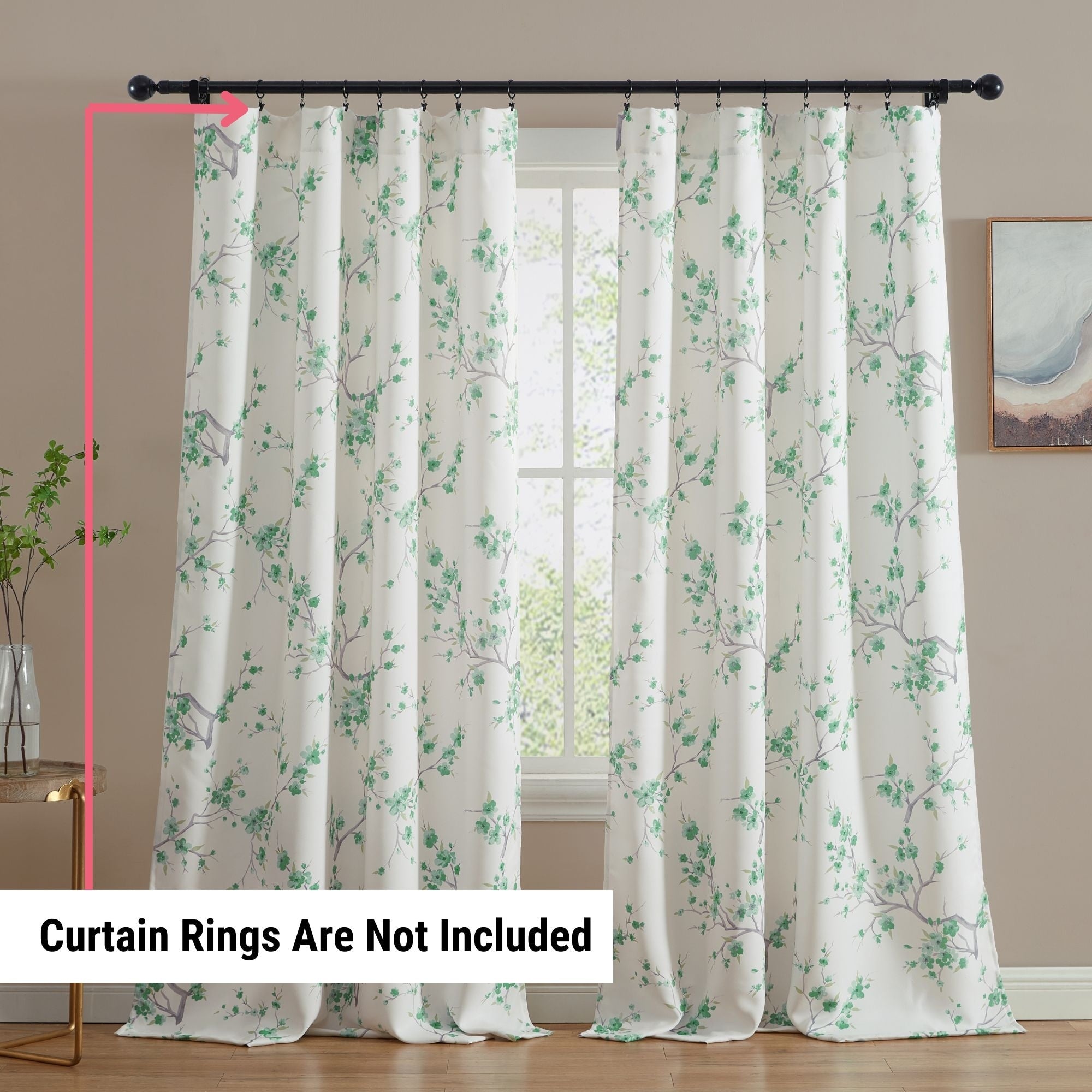 HLC.me Jasmine Floral Light Blocking Curtain Rod Pocket Pole Top Panels - Set of 2