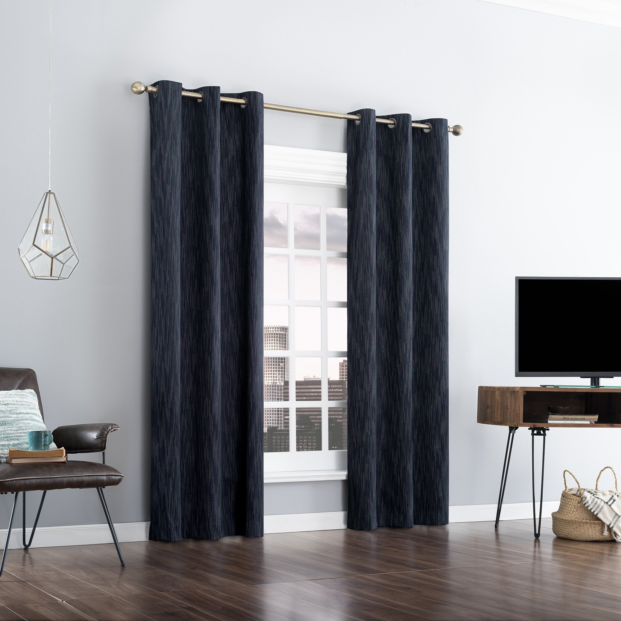 Sun Zero Damon Pinstripe Stitch Thermal Extreme Total Blackout Grommet Curtain Panel, Single Panel