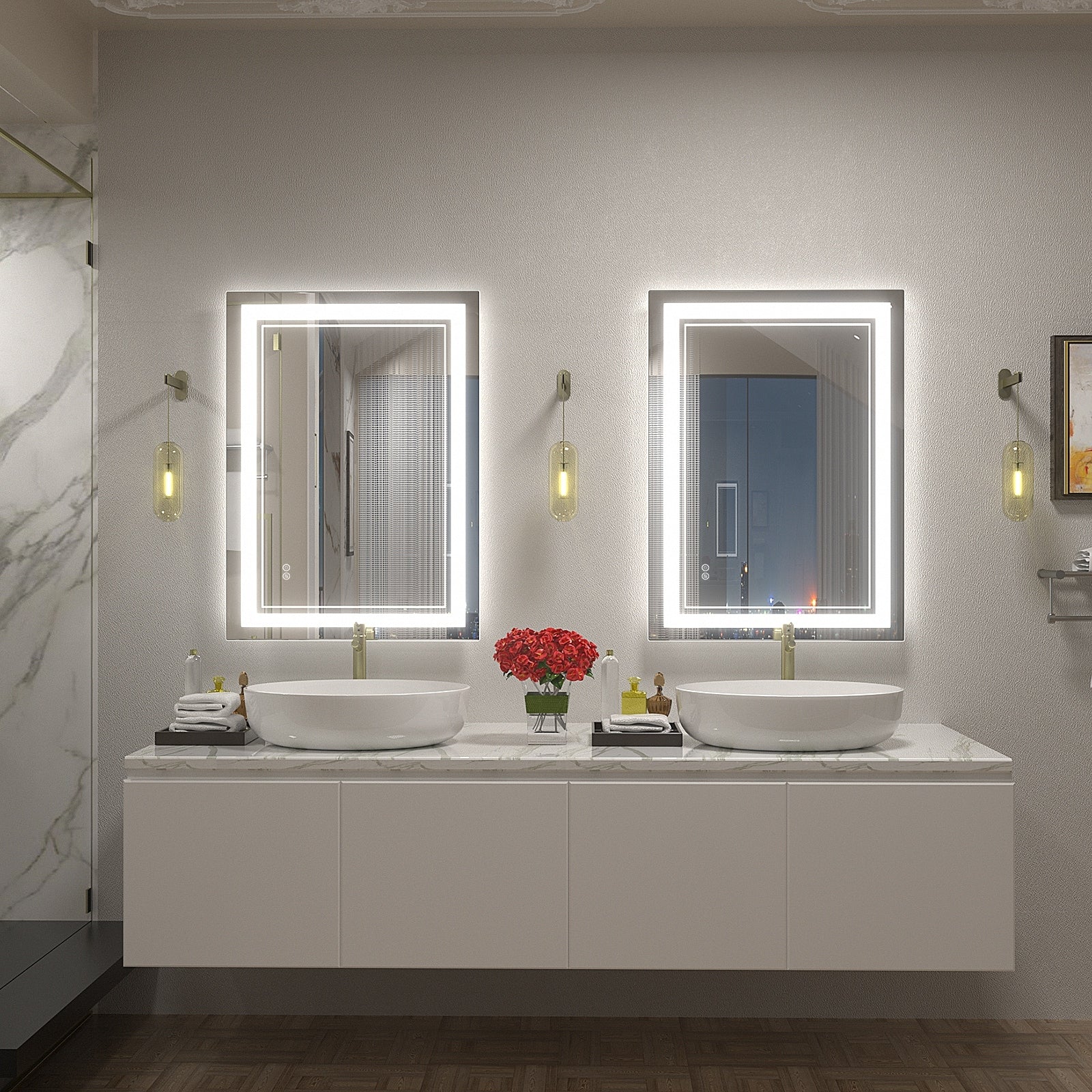 Apmir Frameless LED Anti-fog Bathroom Vanity Mirror in Tempered Glass