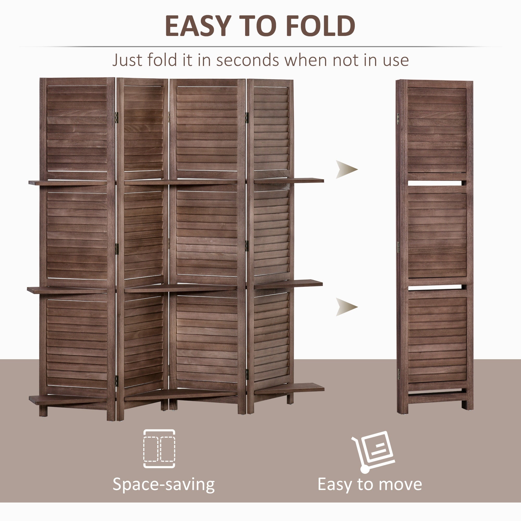 HOMCOM 4-Panel Folding Room Divider, 5.5 Ft Tall Freestanding Privacy Screen Panels for Indoor Bedroom - 63.75 x 0.75 x 67