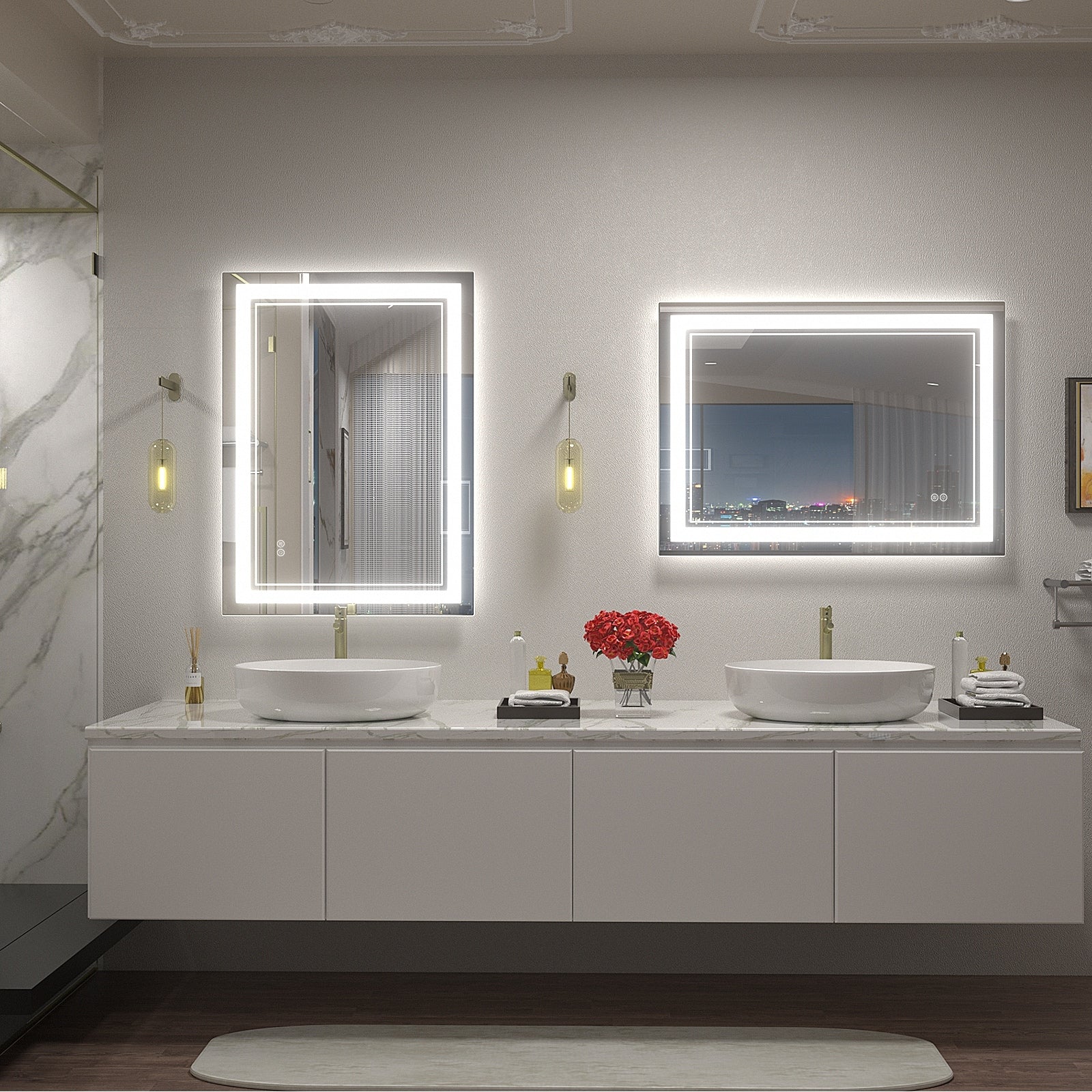 Apmir Frameless LED Anti-fog Bathroom Vanity Mirror in Tempered Glass