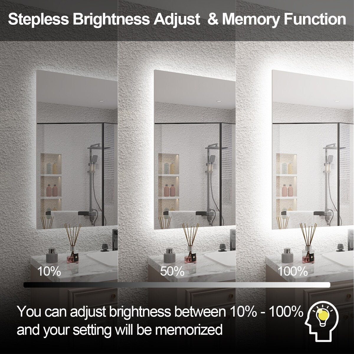 KIOTEE LED Bathroom Mirror Rectangular Frameless Super Bright Backlited LED Anti-Fog Tempered Glass Wall Bathroom Vanity Mirror