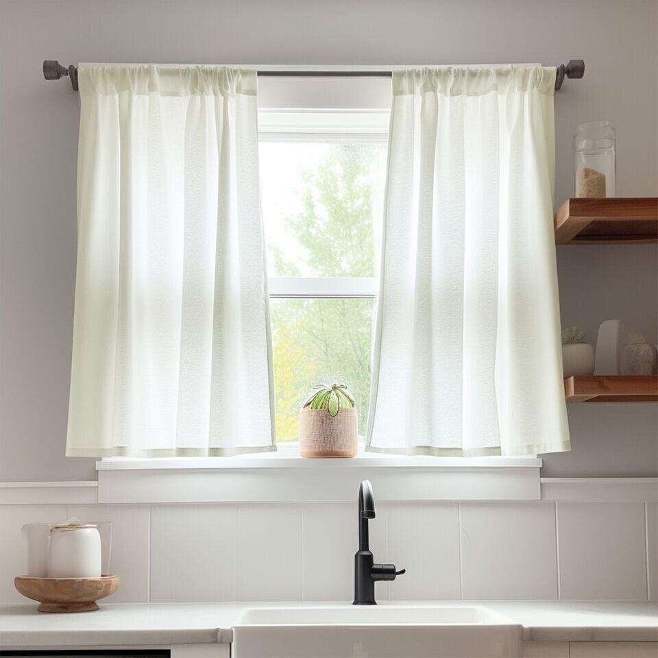 Privacy Linen Short Curtains Light-Filtering 26x45 Inch