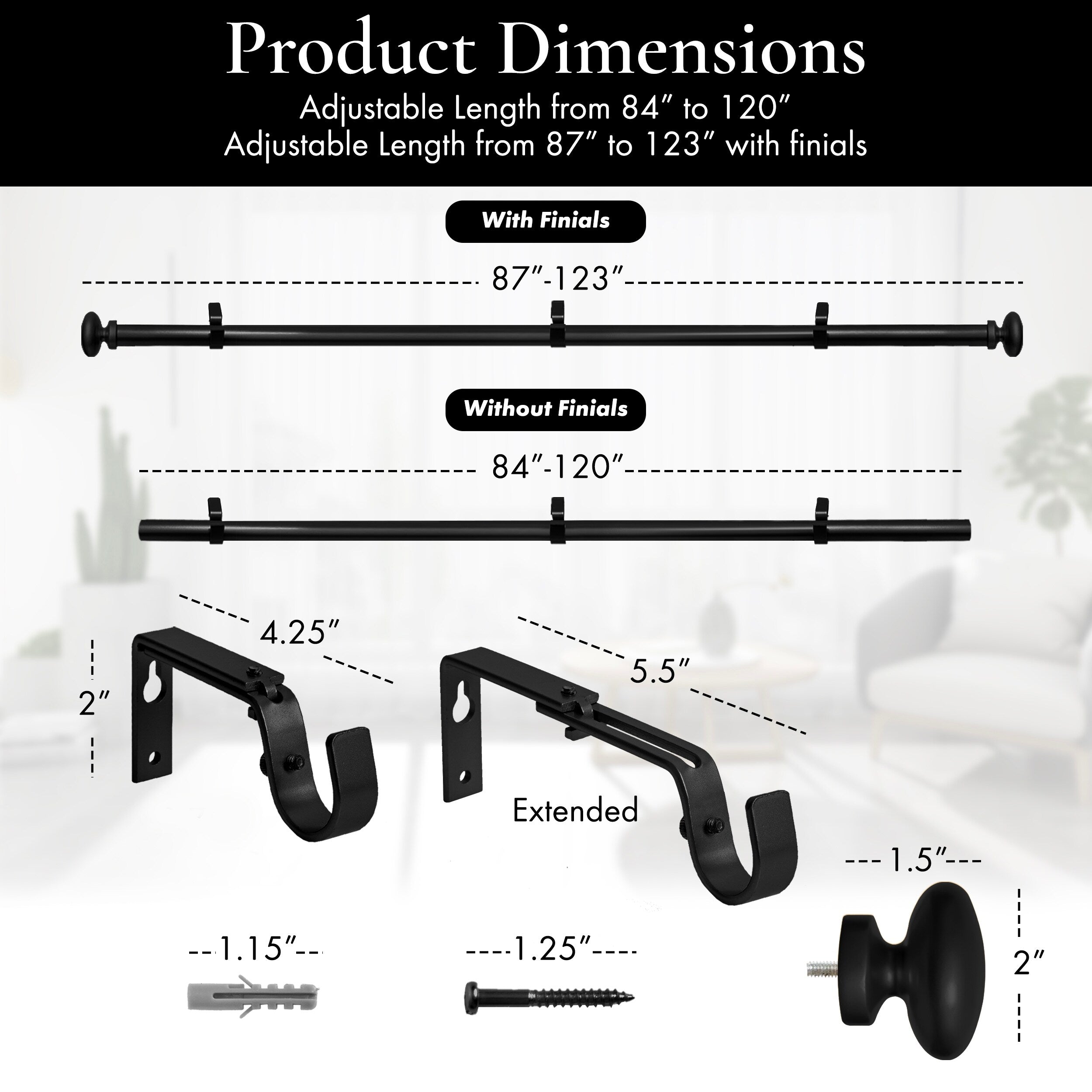 Meriville 1-Inch Diameter Prima Single Window Curtain Rod