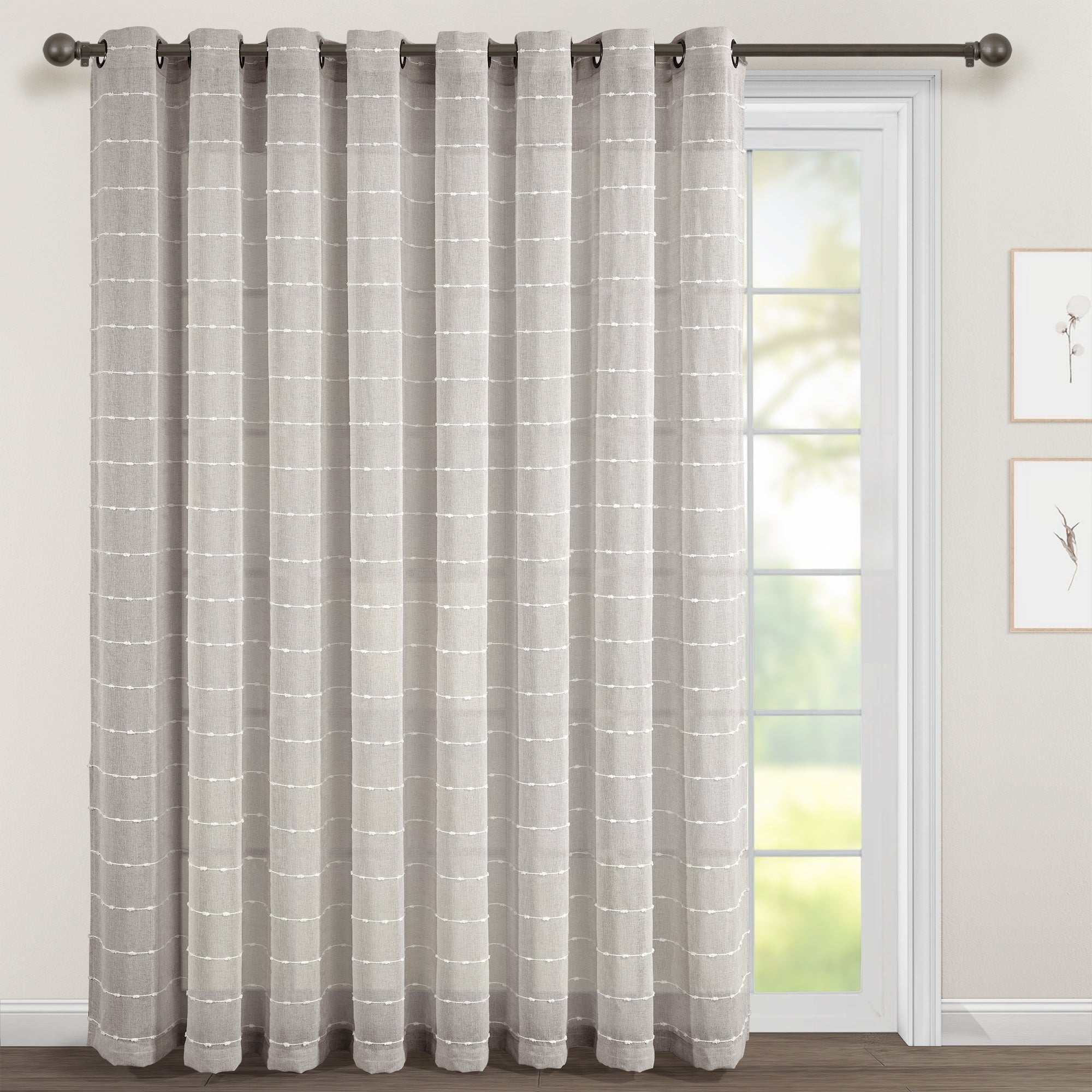 Lush Decor Farmhouse Textured Grommet Sheer Window Curtain Panel Pair