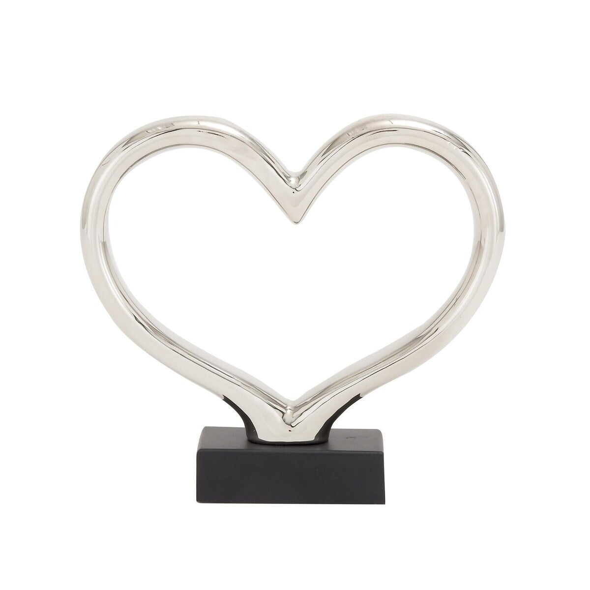 Ceramic Heart Decorative Sculpture with Black Base - Silver - The Novogratz