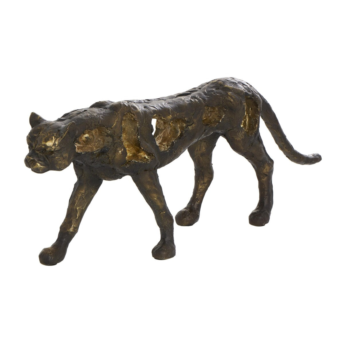 Polystone Leopard Distressed Textured Decorative Sculpture with Cutouts and Gold Accents - Bronze - Roche River Decor