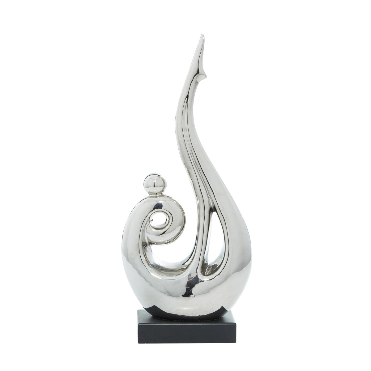 Ceramic Abstract Decorative Sculpture with Black Base - Silver - Roche River Decor