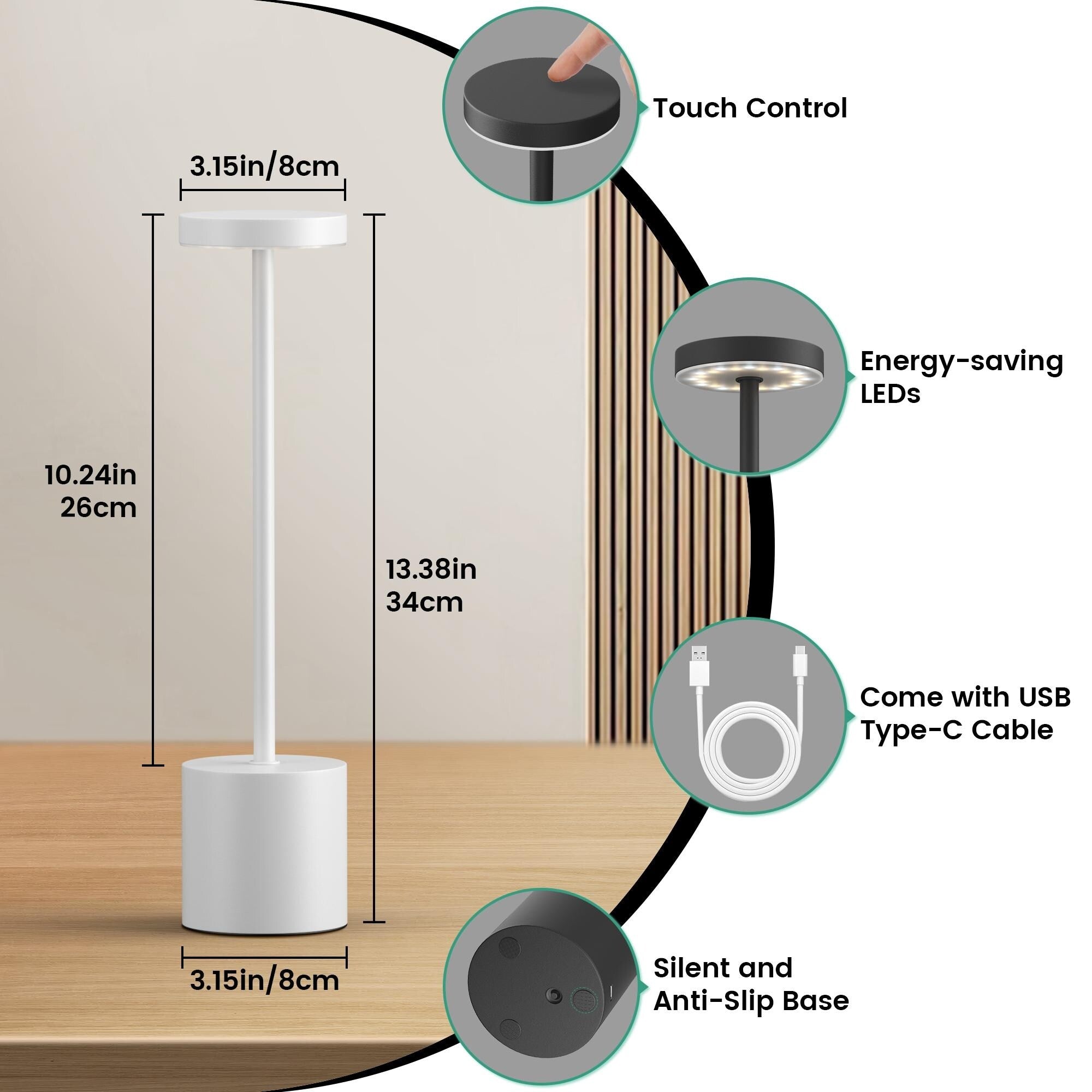 2Pack Cordless Table Lamp Dimmable Desk Lamp