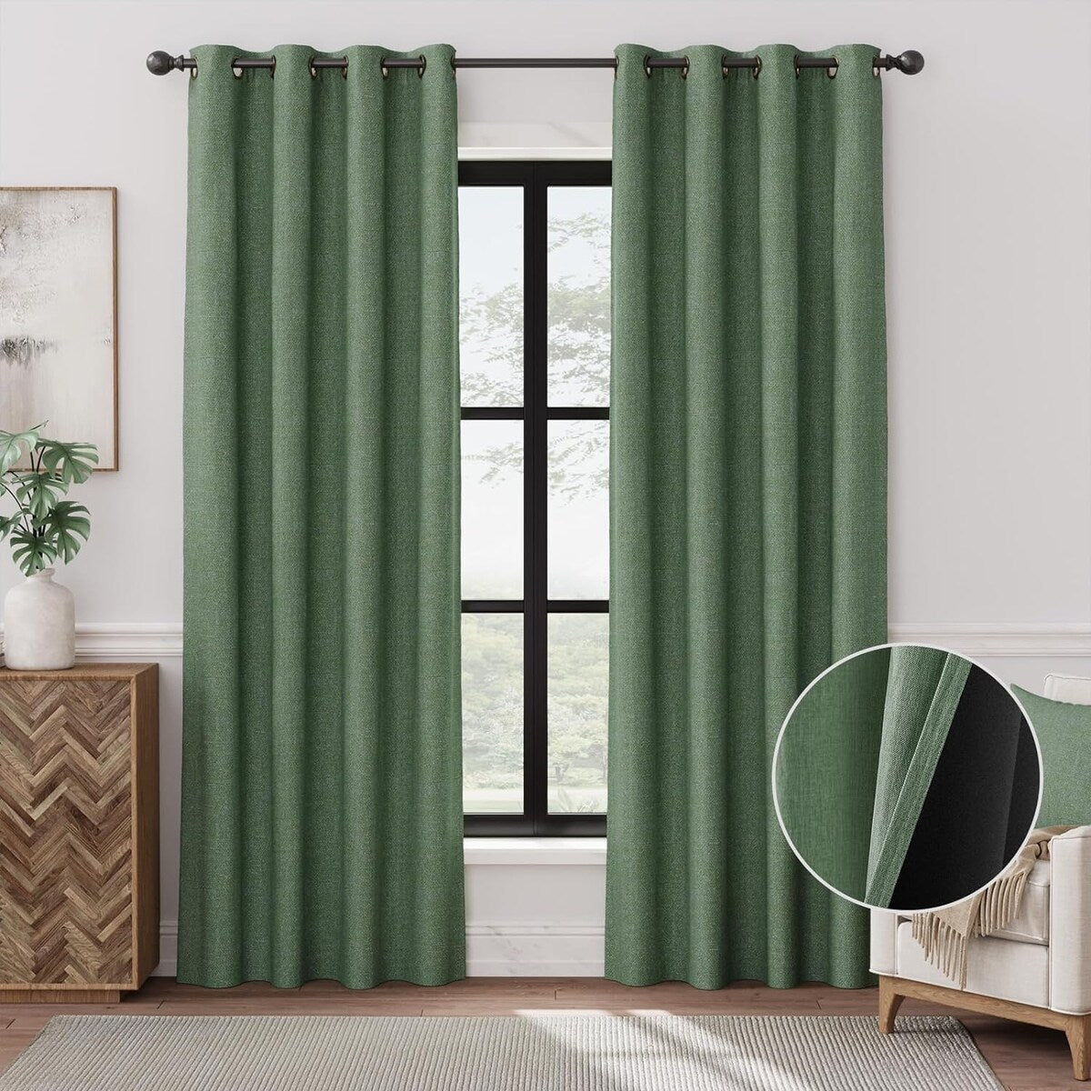 90% Blackout Faux Linen Curtains Thermal Insulated Room Darkening Curtains, 2 Panels Set, Grommet Top Window Treatments