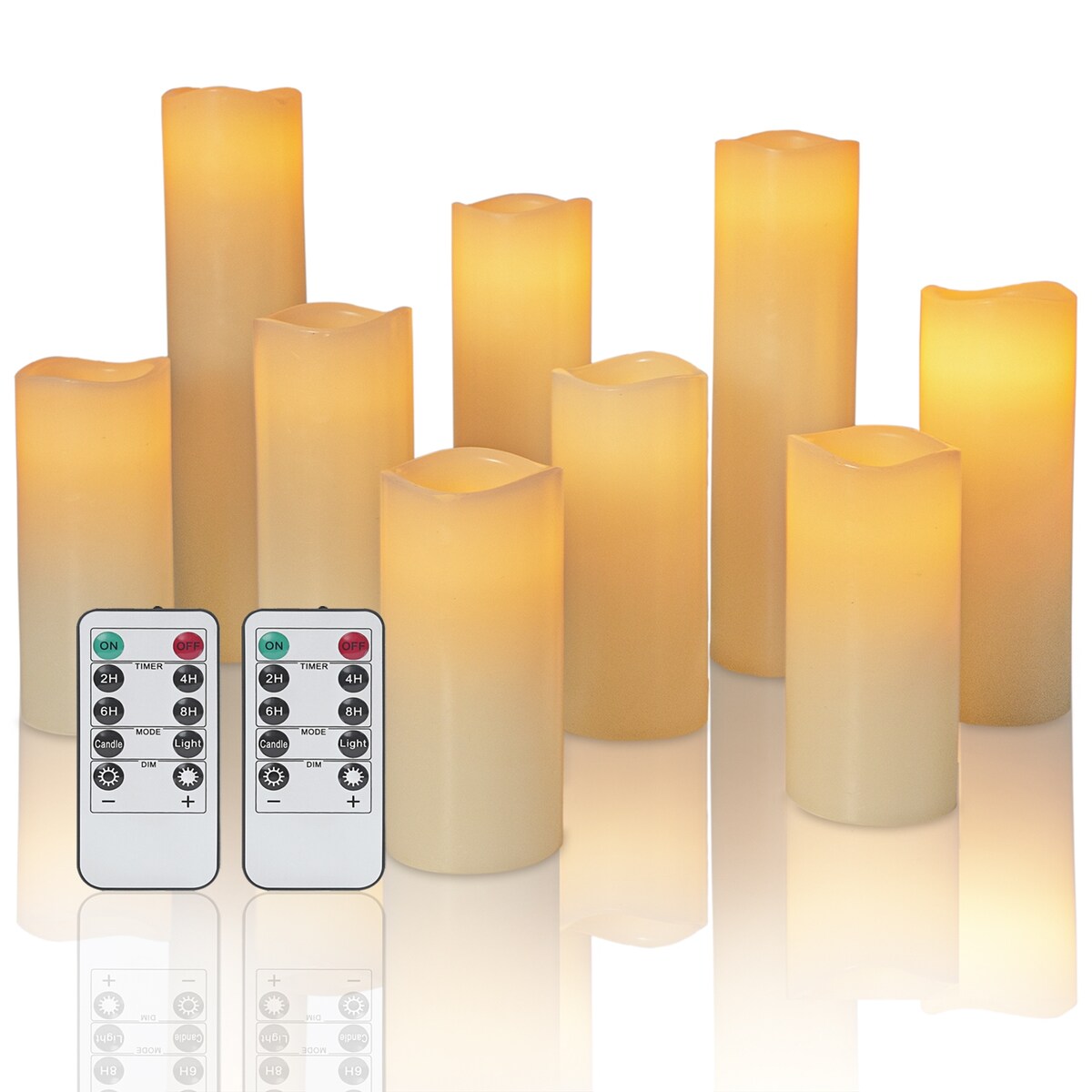 9-Piece Ivory LED Flameless Pillar Candle Set with Remote & 24h Timer