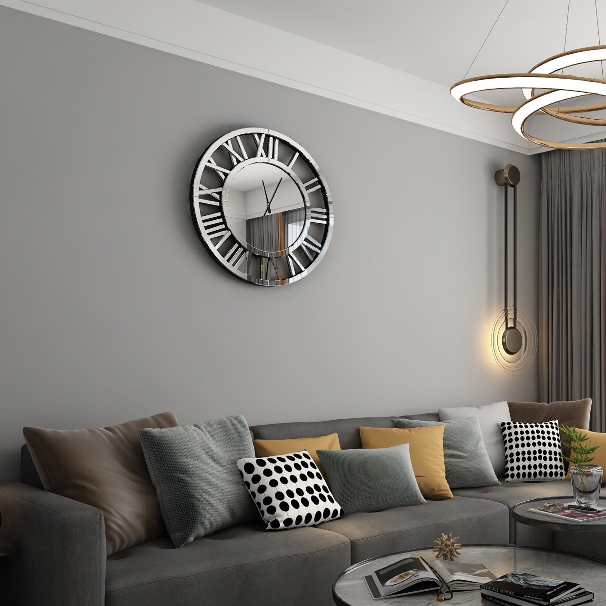 Round Wall Clock- Modern Clocks Mirrored Wall Decor