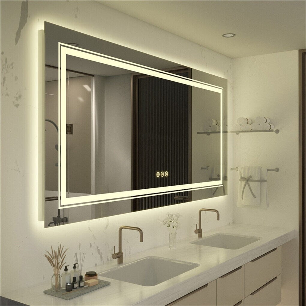 Frameless LED Bathroom Vanity Mirror with Illuminated Lights Anti-fog - 24X48