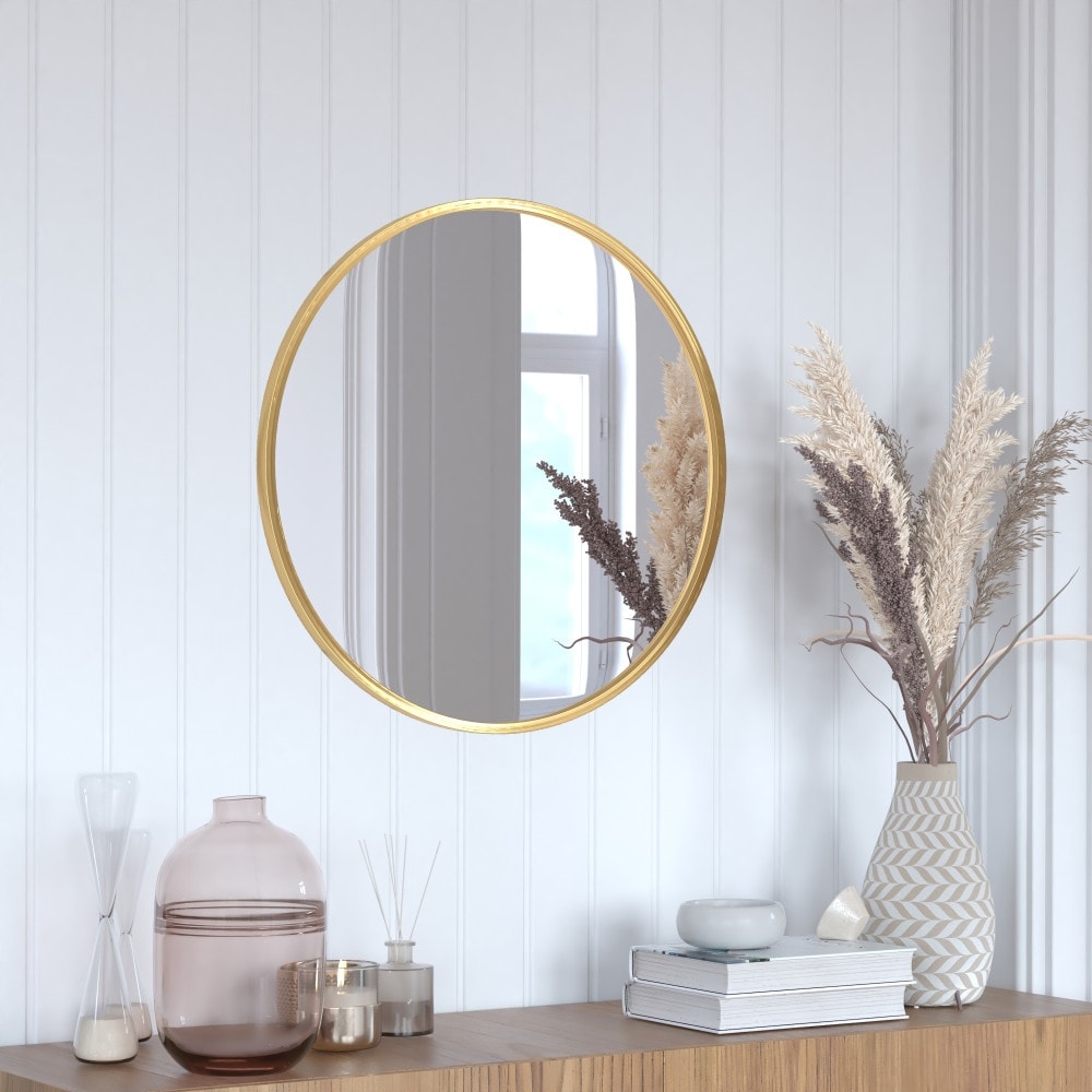 Wall Mount Shatterproof Round Accent Wall Mirror with Metal Frame