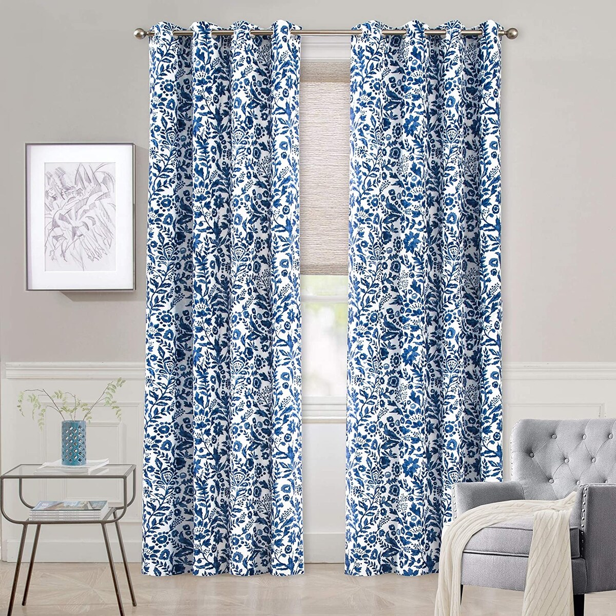 Porch & Den Ouzel Floral Watercolor Blackout Lined Window Curtain Panel Pair