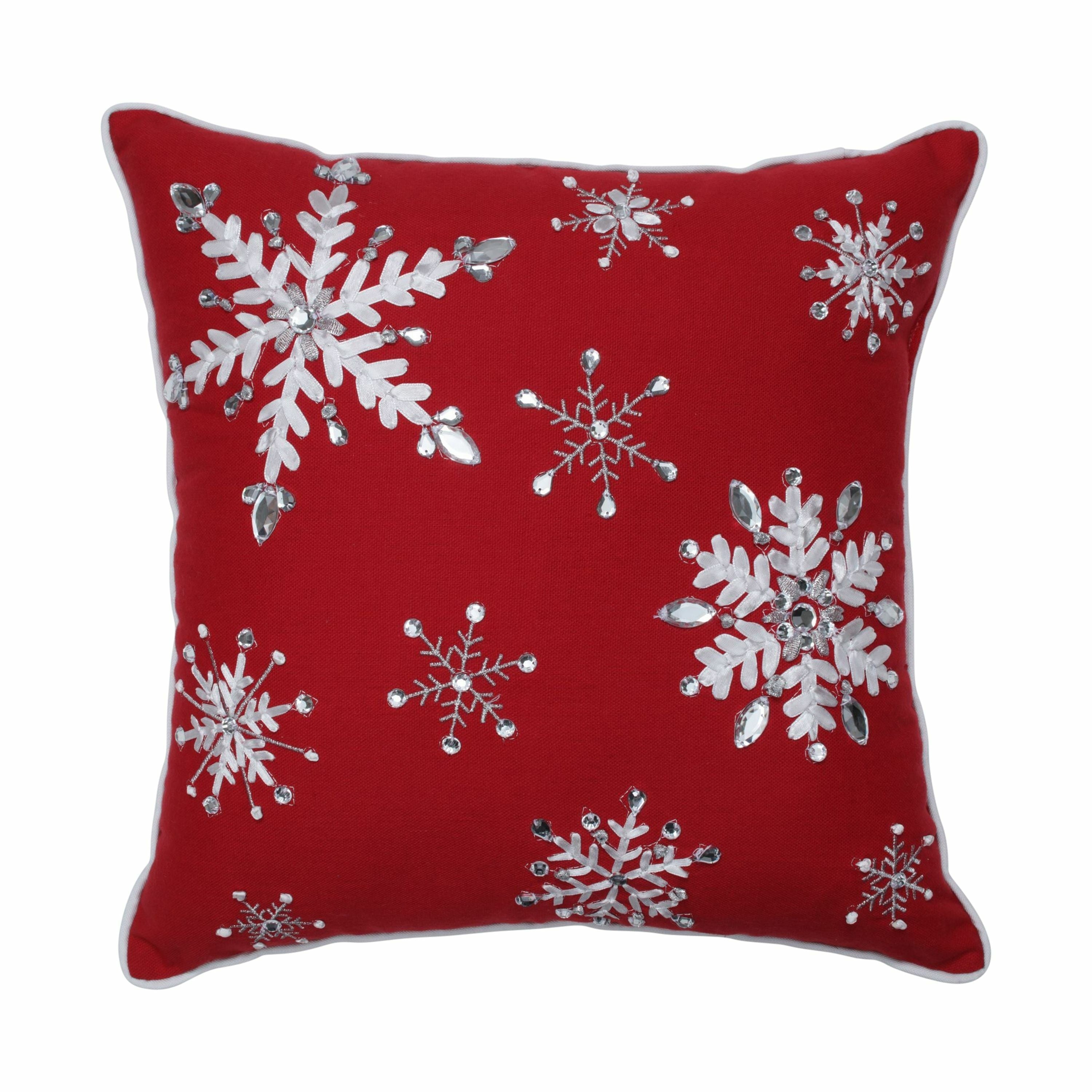 Jeweled Christmas 16-inch Throw Pillow Red