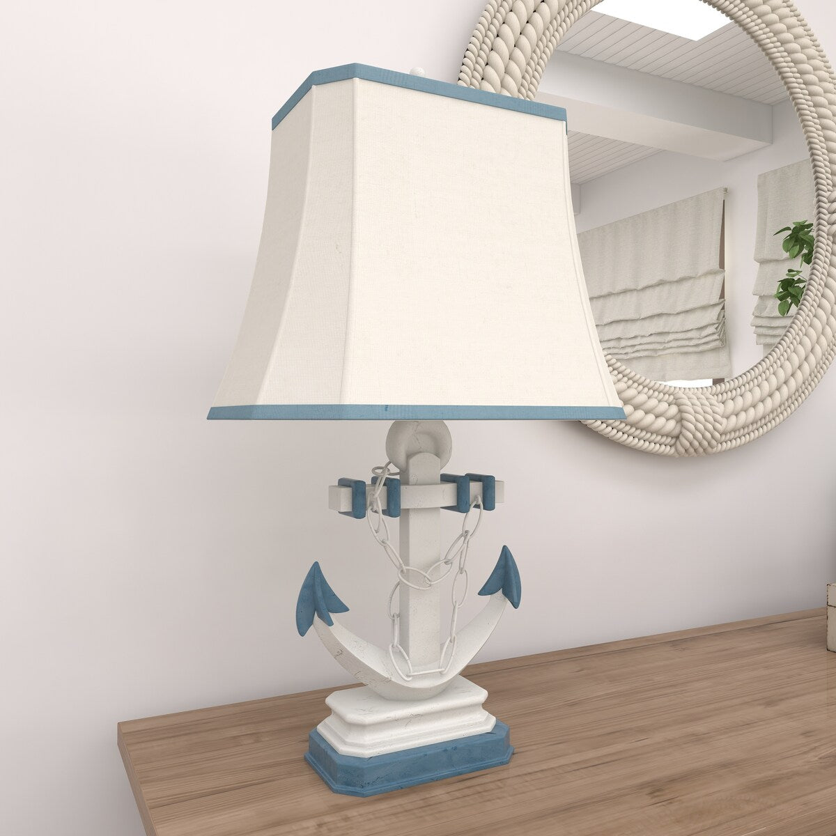 Polystone Anchor Room Table Lamp with Tapered Shade - Set of 2 Blue - Roche River Decor