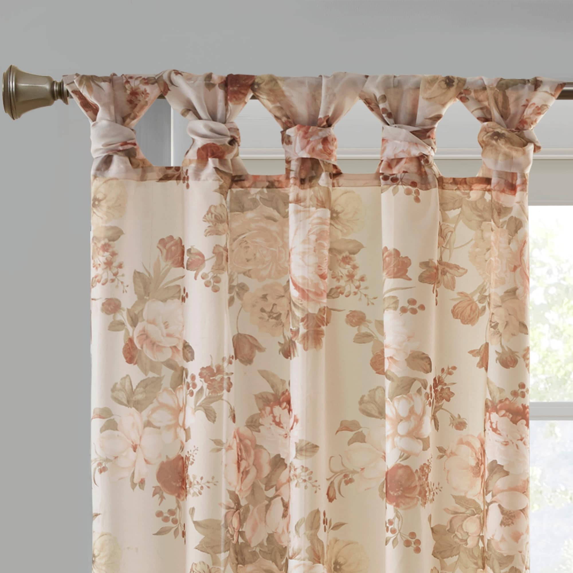 Printed Floral Twist Tab Top Voile Sheer Curtain