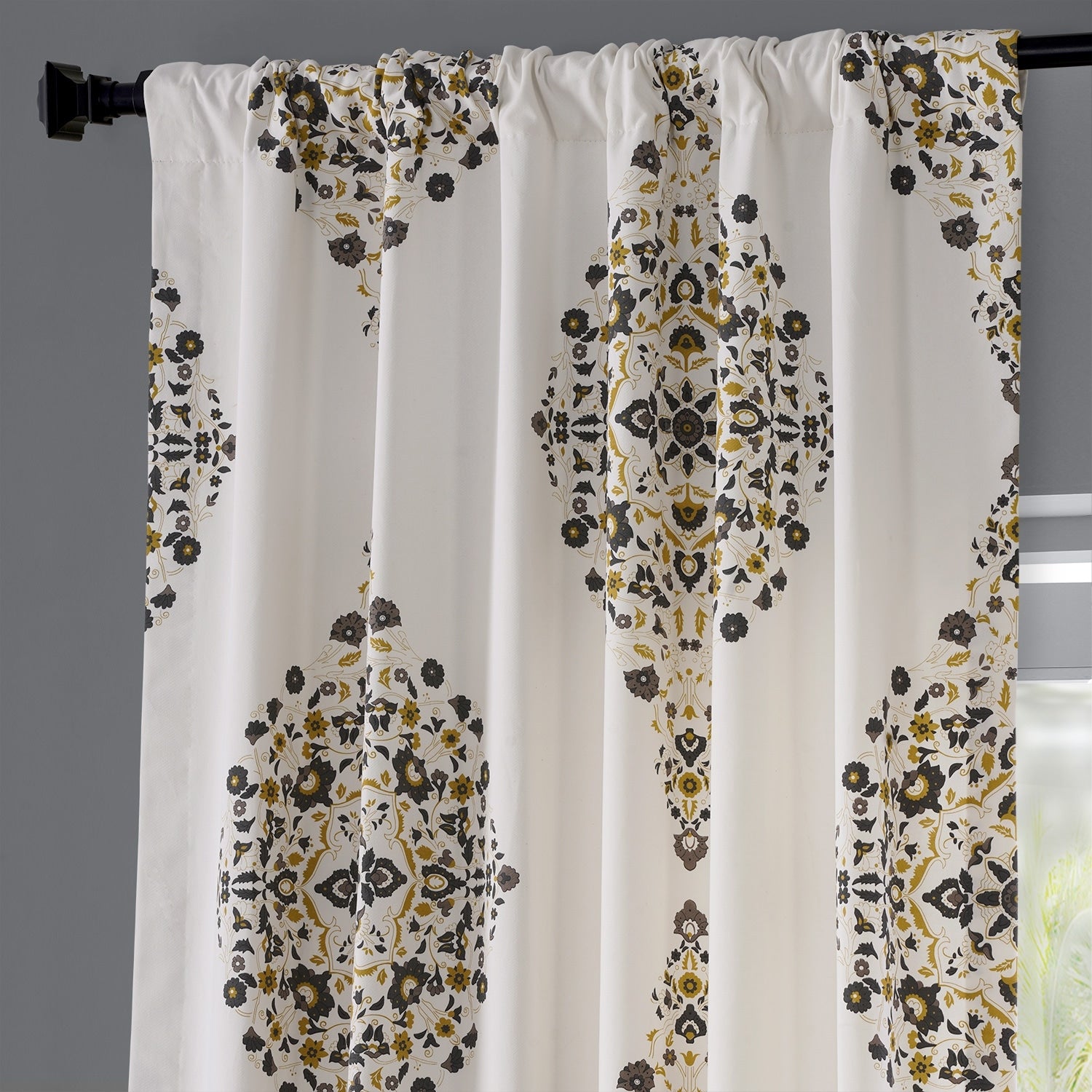 Exclusive Fabrics Medallion Damask Printed Cotton Room Darkening Window Curtains (1 Panel)