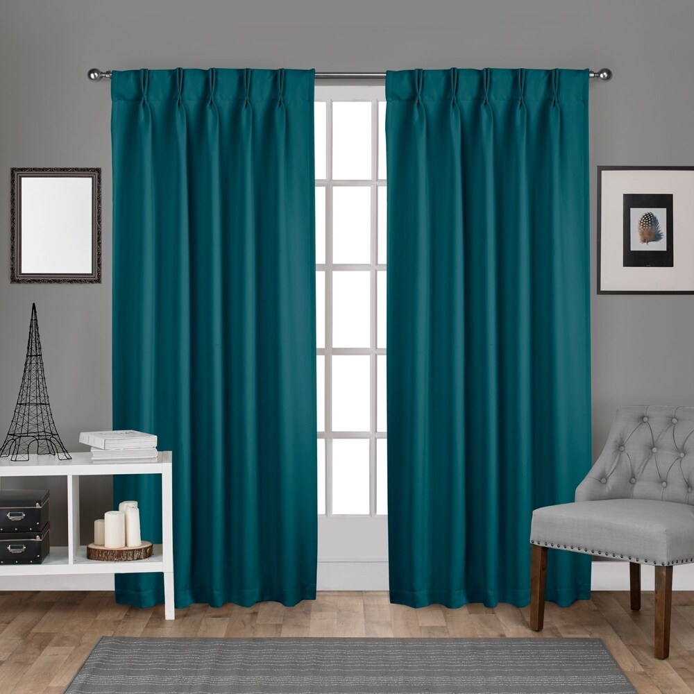 ATI Home Sateen Twill Woven Room Darkening Blackout Pinch Pleat/Hidden Tab Top Curtain Panel Pair