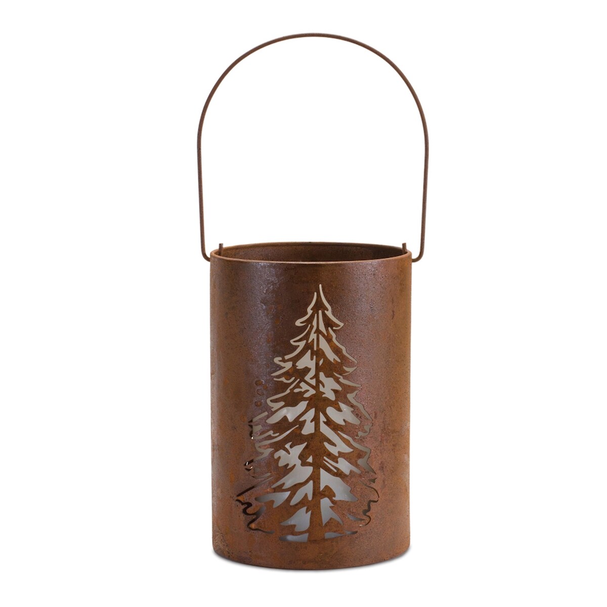 Pine Tree Cut-Out Metal Lantern 9.5H