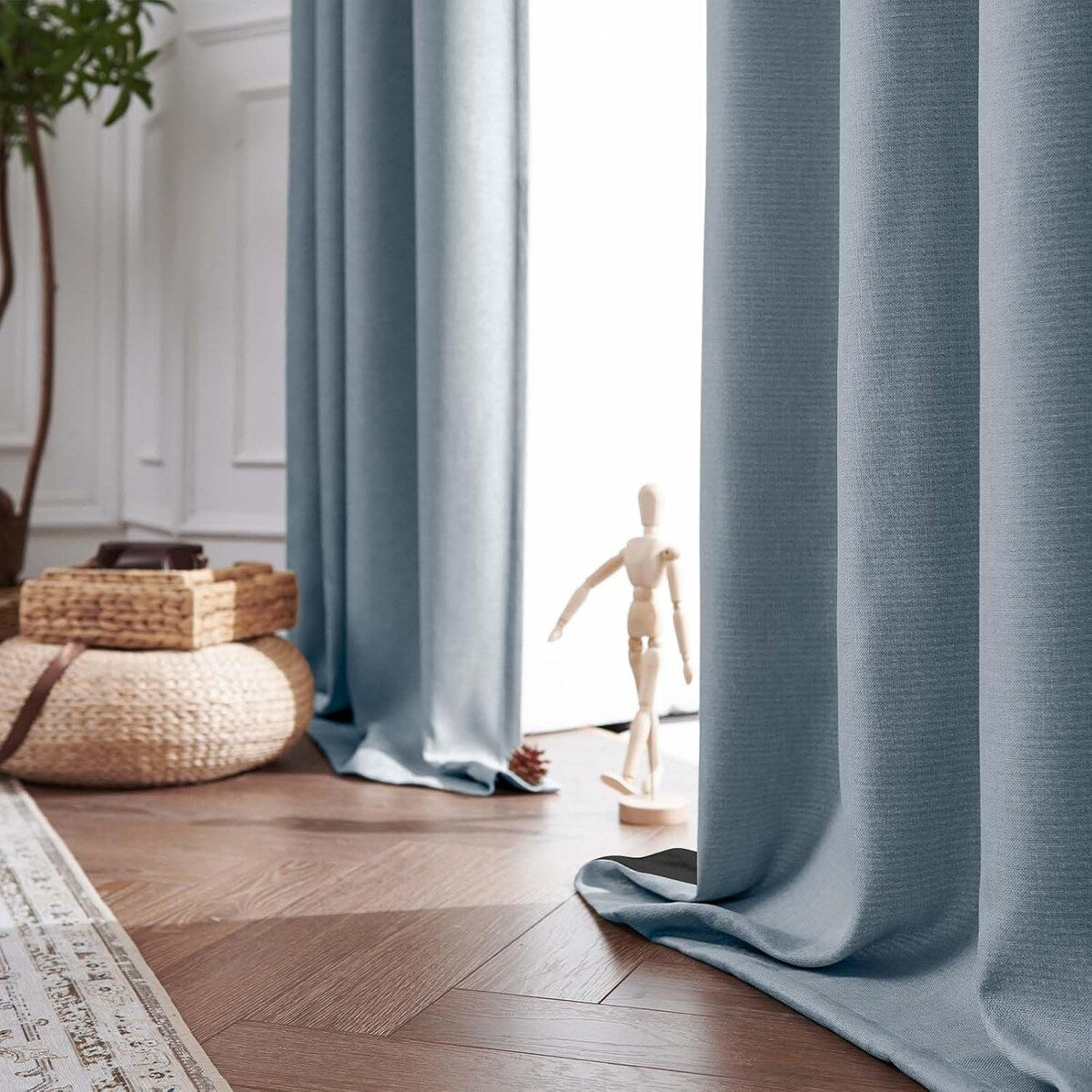 90% Blackout Faux Linen Curtains Thermal Insulated Room Darkening Curtains, 2 Panels Set, Grommet Top Window Treatments