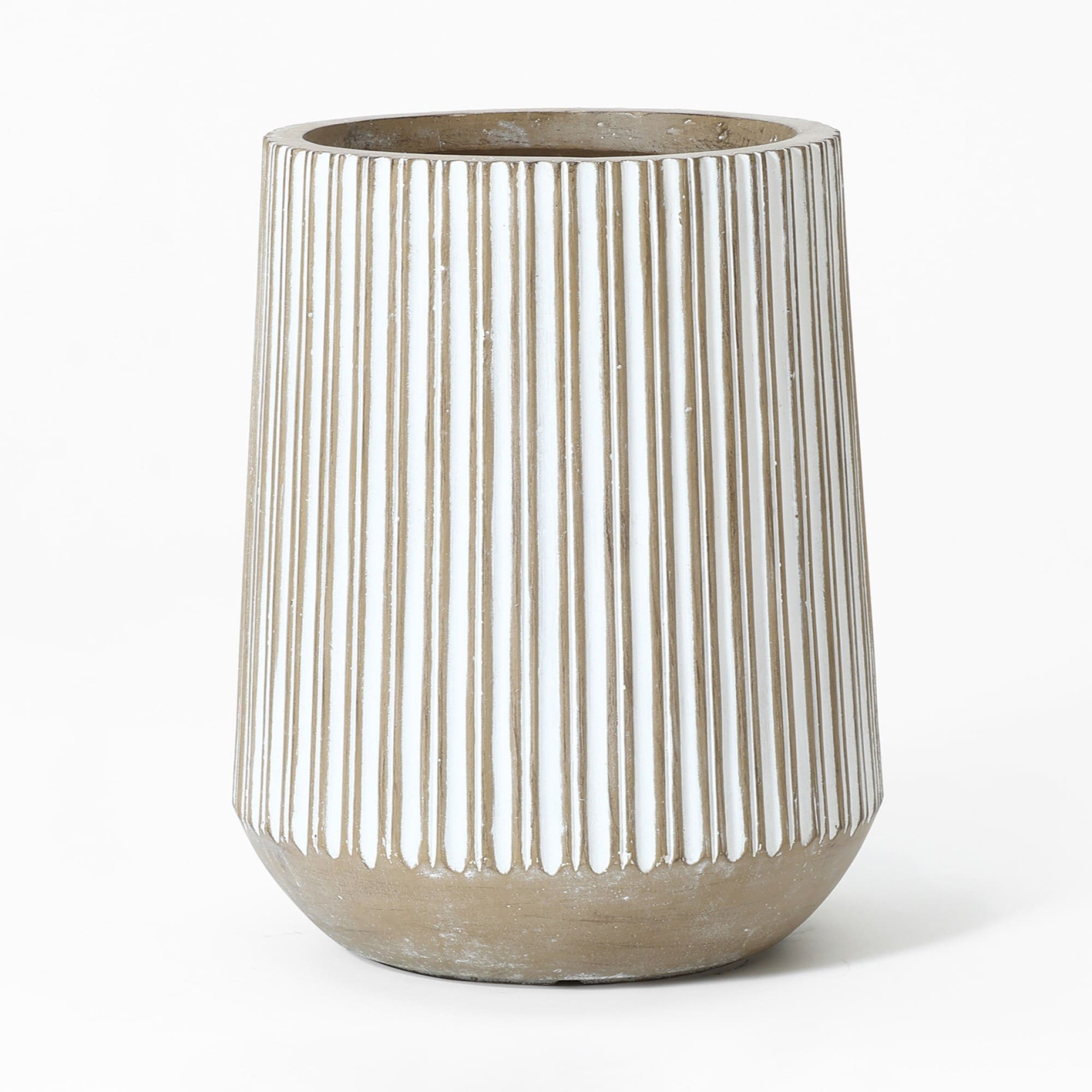 Round Brown and White Striped Handmade Tall Pot Planter