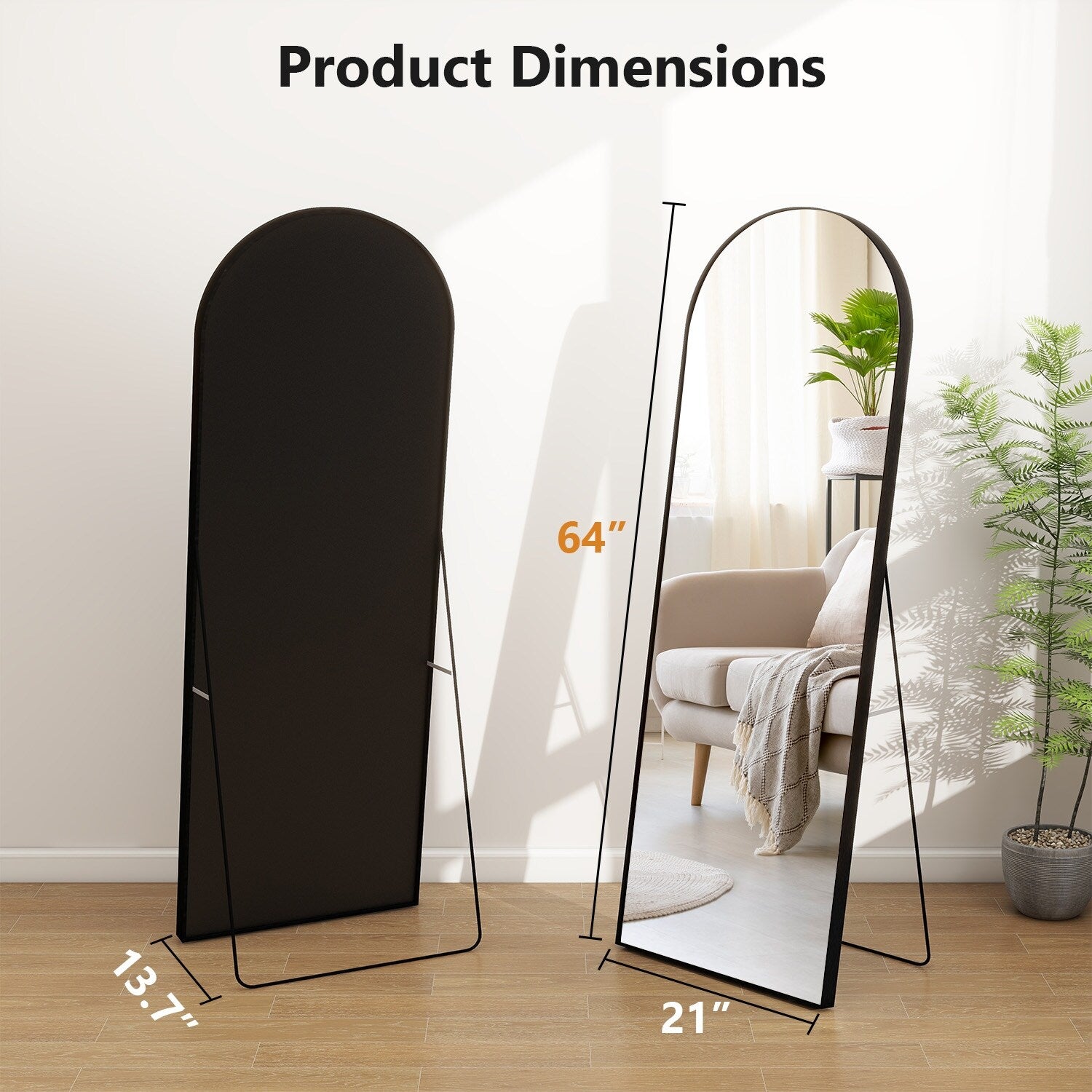 Full Length Arched Mirror with Shatter-Proof Glass & with Stand Aluminum Alloy Frame for Bedroom Cloakroom, Floor Standing