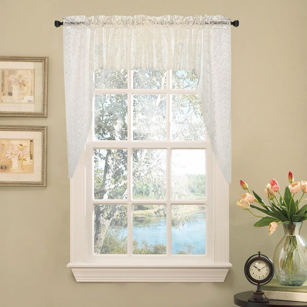 Elegant Ivory Priscilla Lace Kitchen Curtain Pieces- Tier, Swag and Valance Options