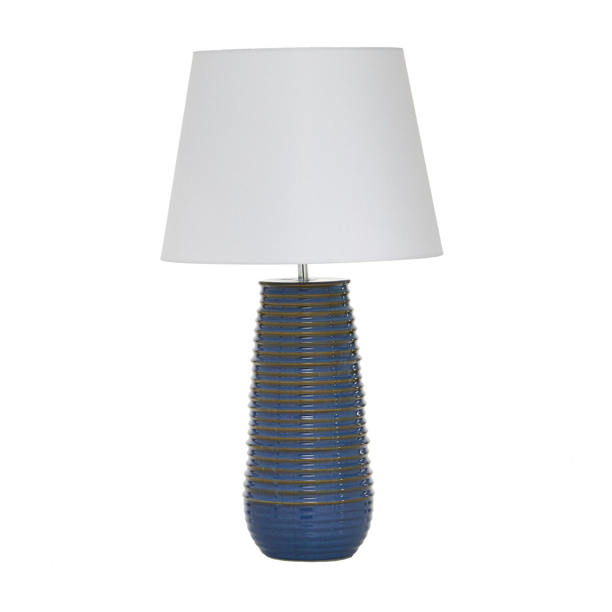 Ceramic Ribbed Room Table Lamp with Drum Shade - Blue - Roche River Decor