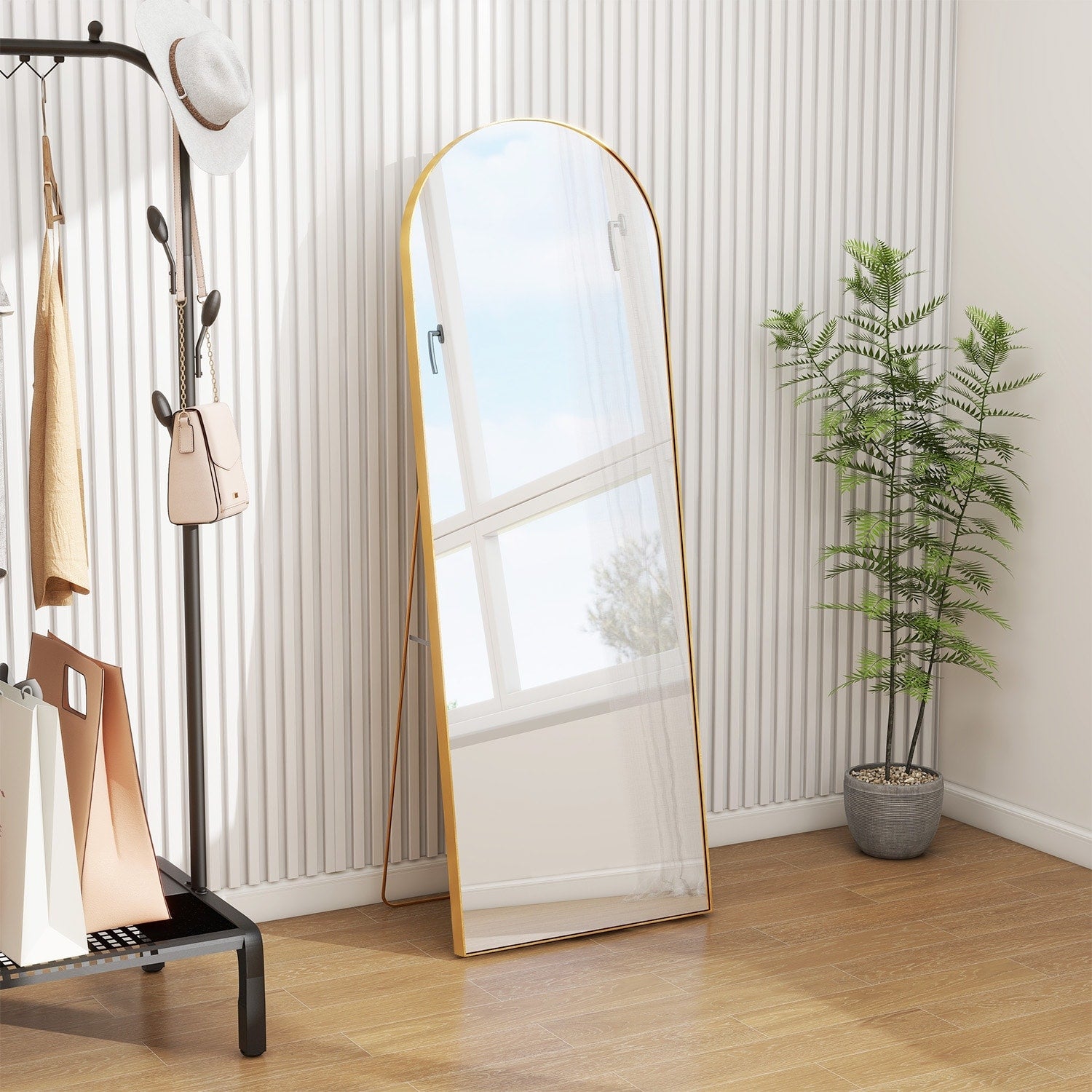 Full Length Arched Mirror with Shatter-Proof Glass & with Stand Aluminum Alloy Frame for Bedroom Cloakroom, Floor Standing