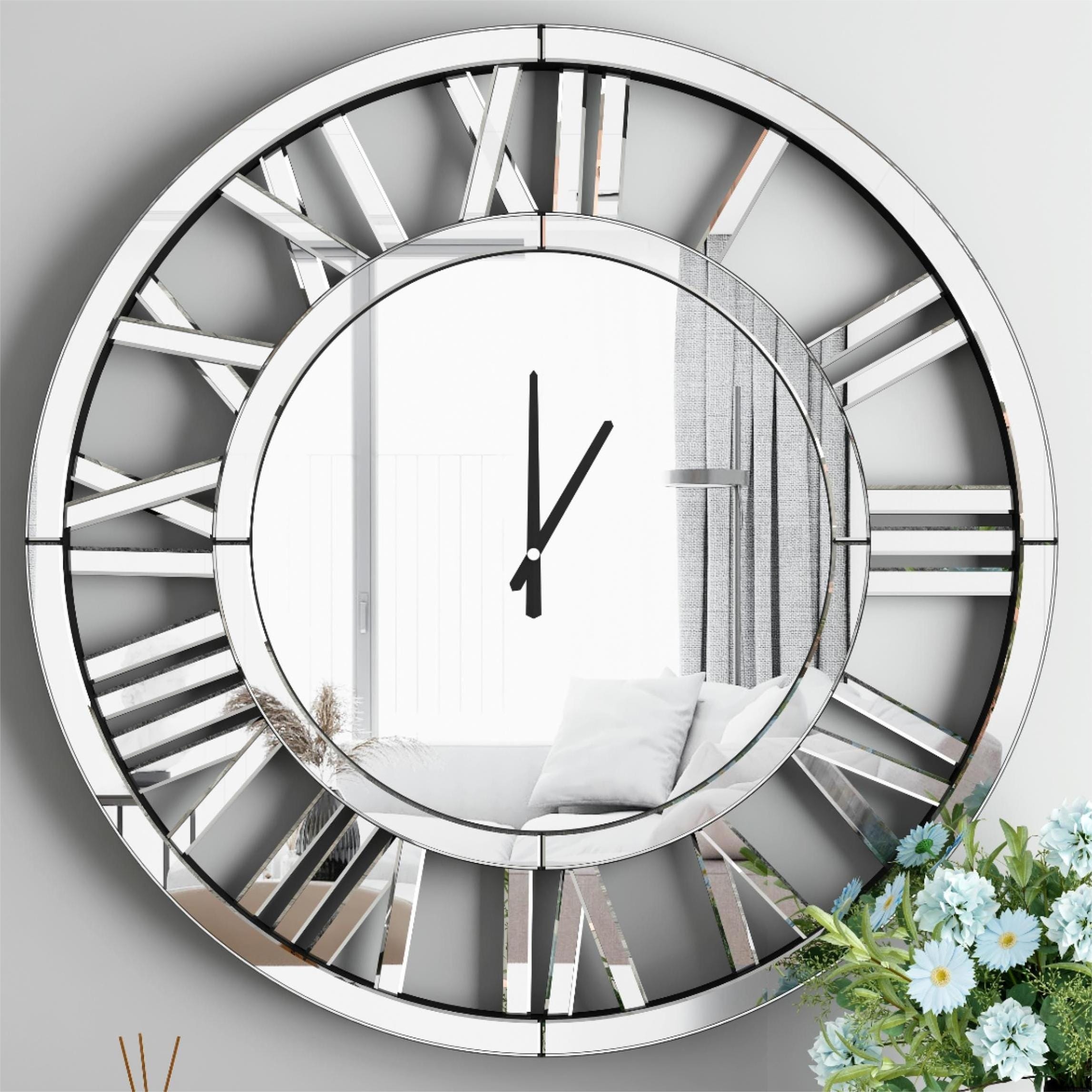 Round Wall Clock- Modern Clocks Mirrored Wall Decor