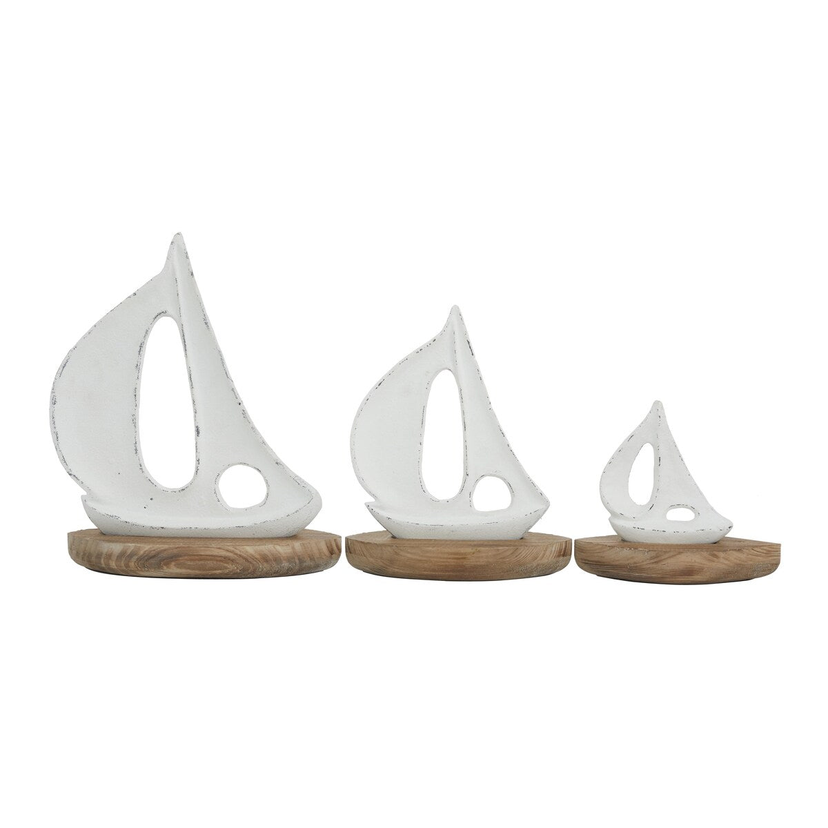 Wood Sail Boat Decorative Sculpture with Wood Base - Set of 3 White - Roche River Decor